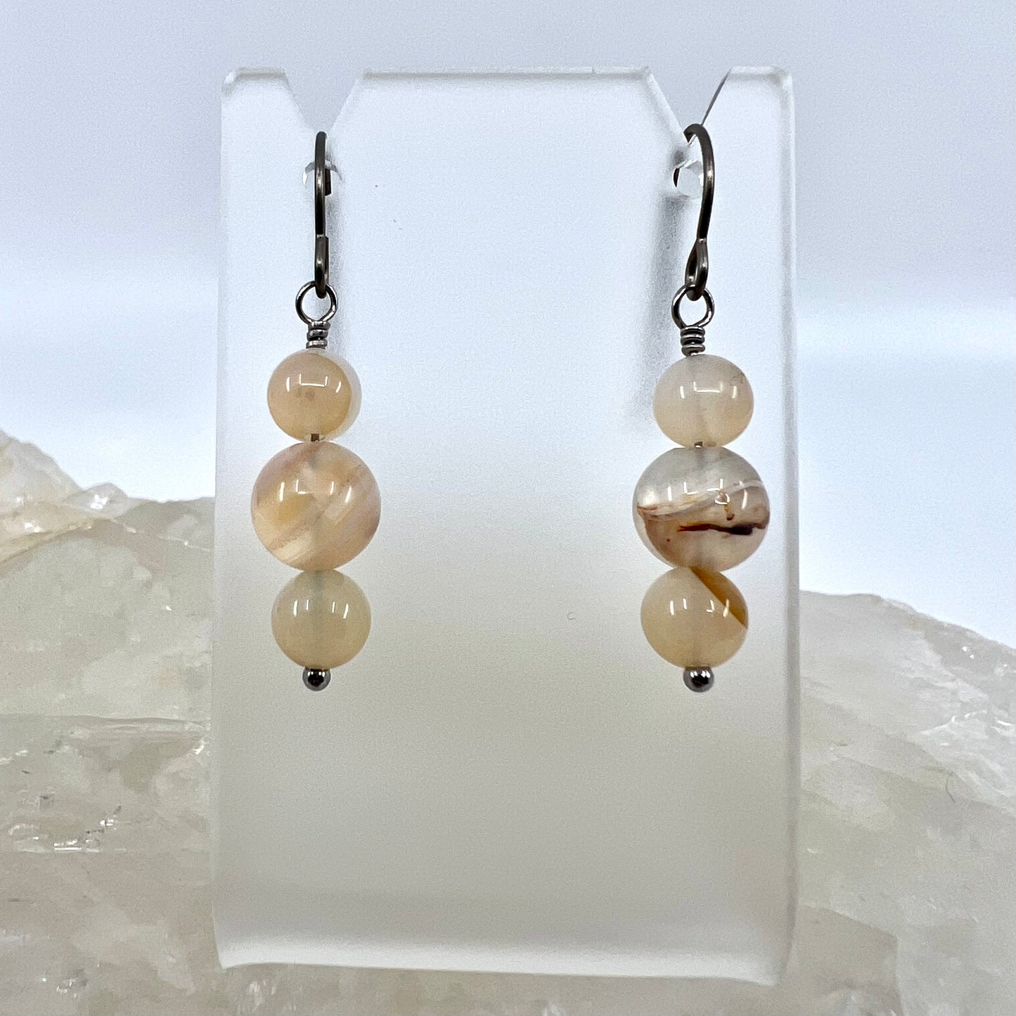 Montana Agate Drop Earrings, Smooth Finish