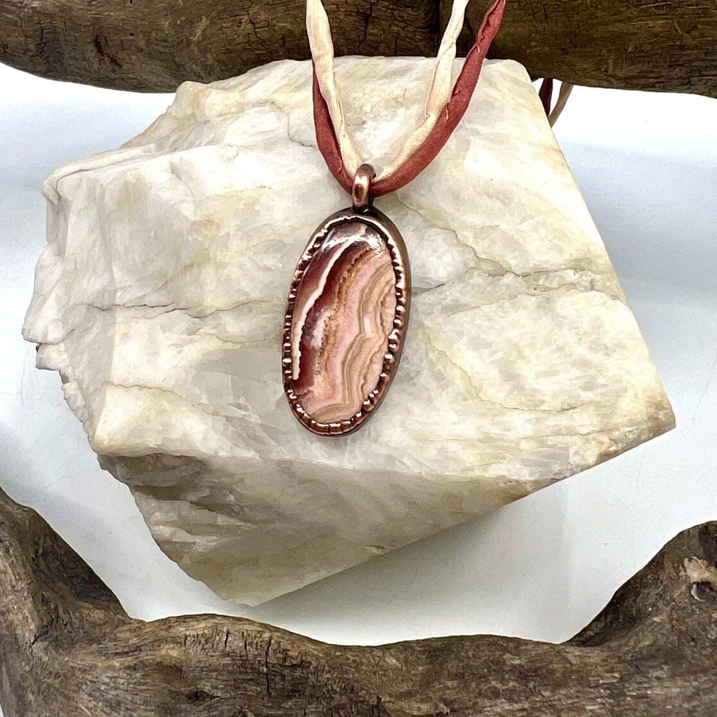 Rhodochrosite Necklace - Copper Electroformed