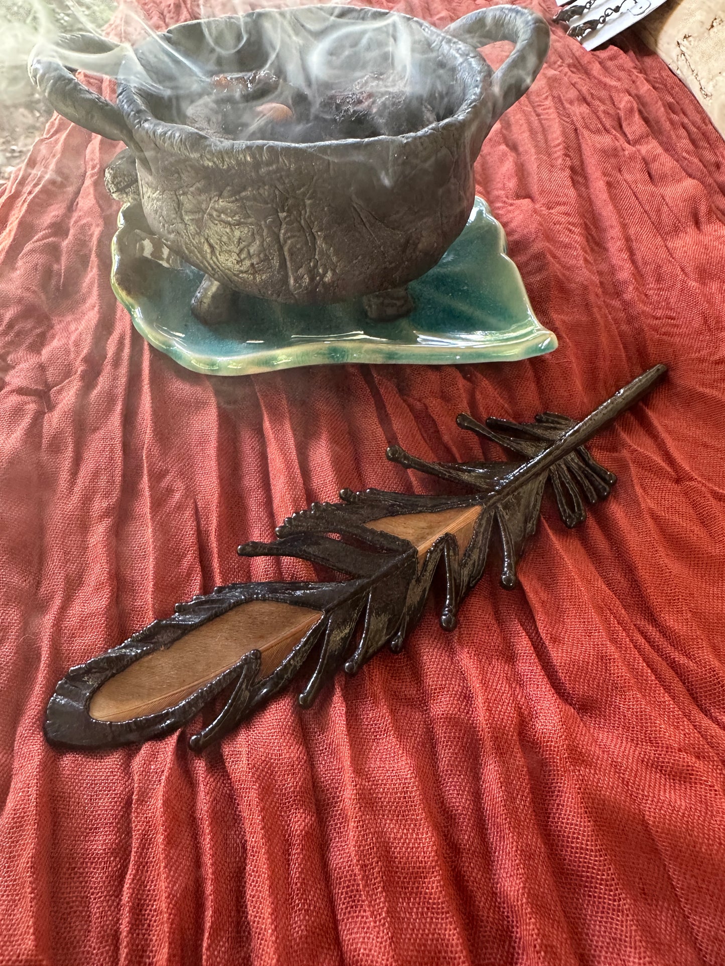 Peekaboo Feather - Copper Electroformed - Ornamental Keepsake, Ritual Altar Decor