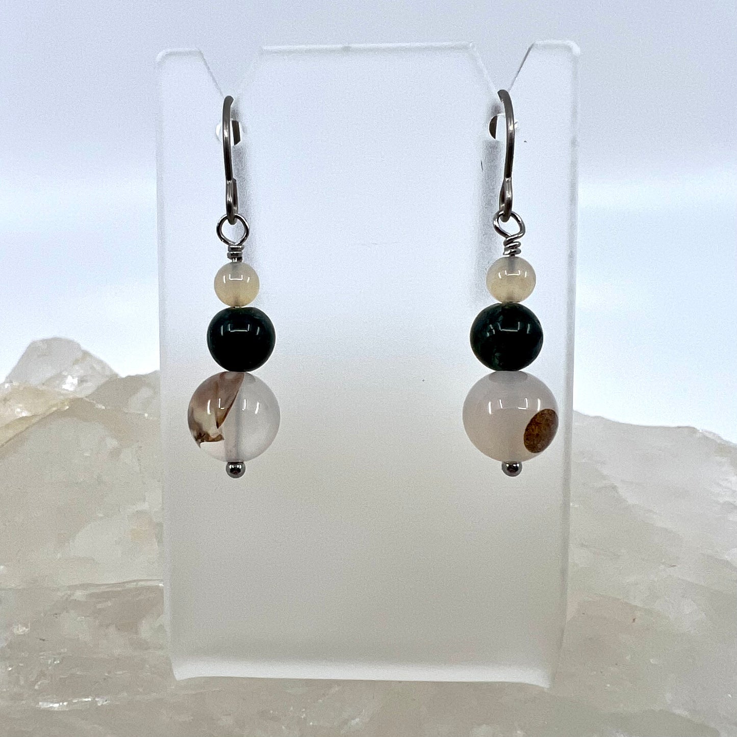 Moss Agate & Montana Agate Drop Earrings, Smooth Finish