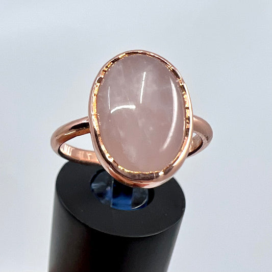 Size 8 Rose Quartz Ring - Copper Electroformed