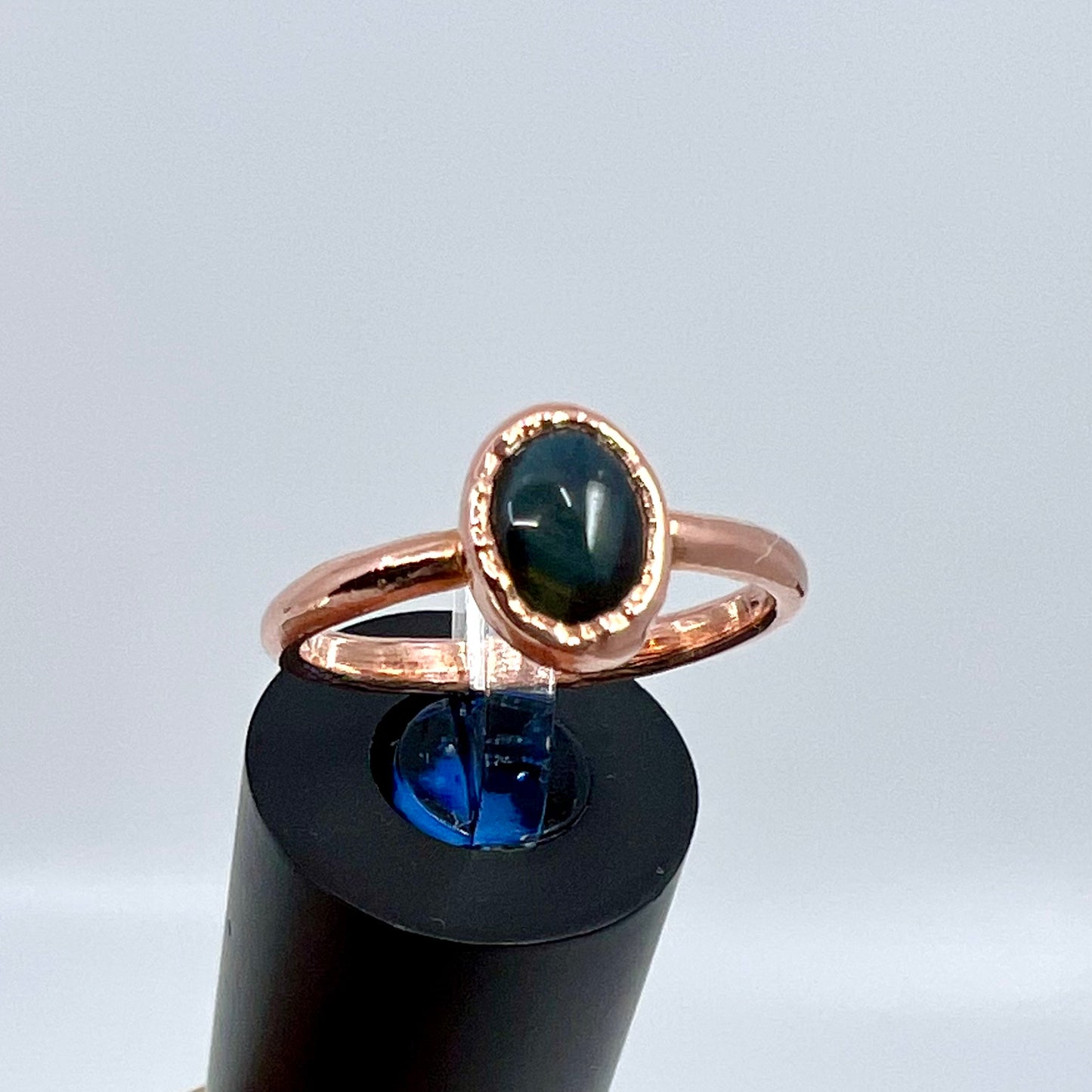 Size 8 Blue Tiger’s Eye Ring - Copper Electroformed