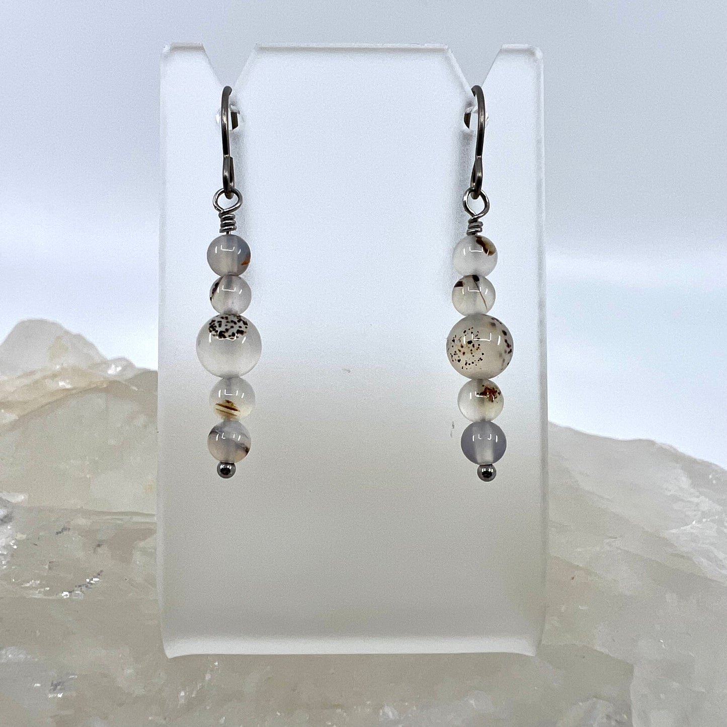 Montana Agate Drop Earrings, Smooth Finish