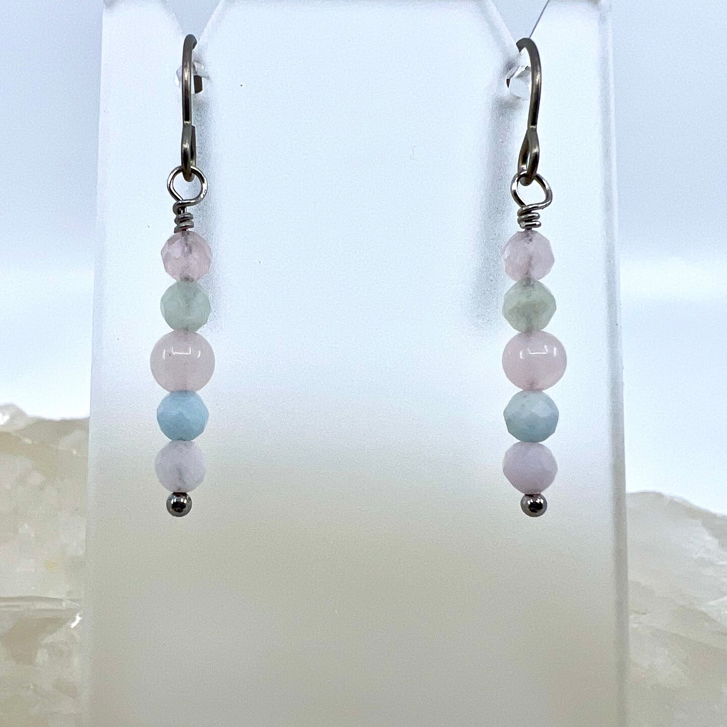 Faceted Morganite and Rose Quartz Drop Earrings