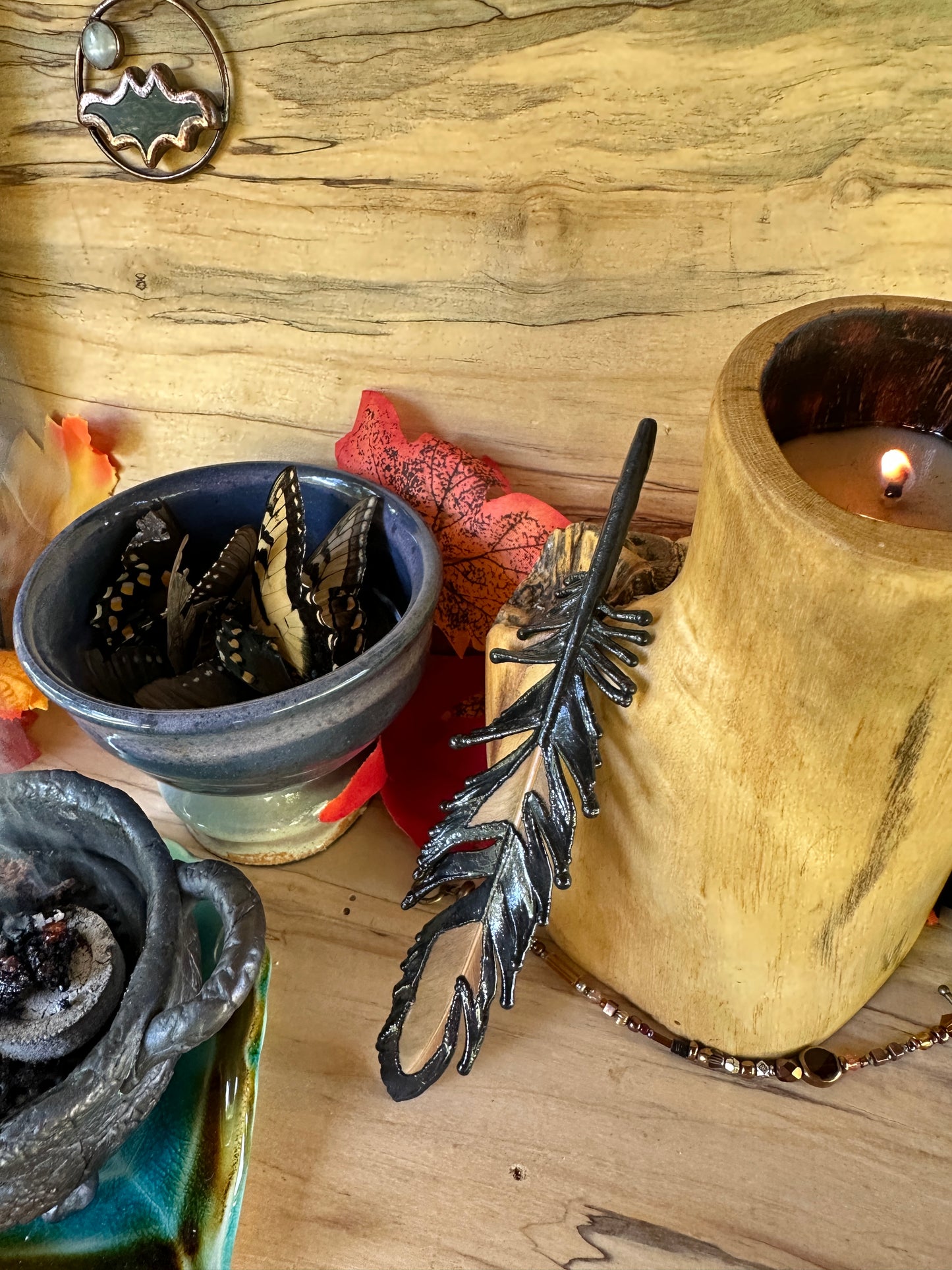 Peekaboo Feather - Copper Electroformed - Ornamental Keepsake, Ritual Altar Decor