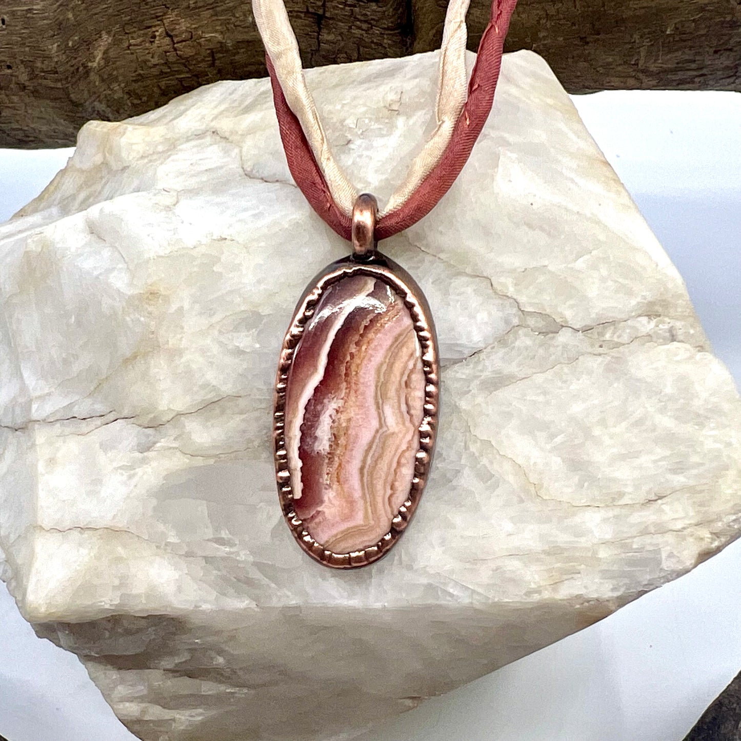 Rhodochrosite Necklace - Copper Electroformed