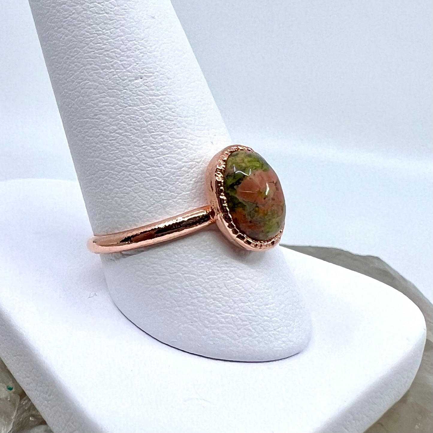 Size 8.5 Unakite Jasper Ring - Copper Electroformed