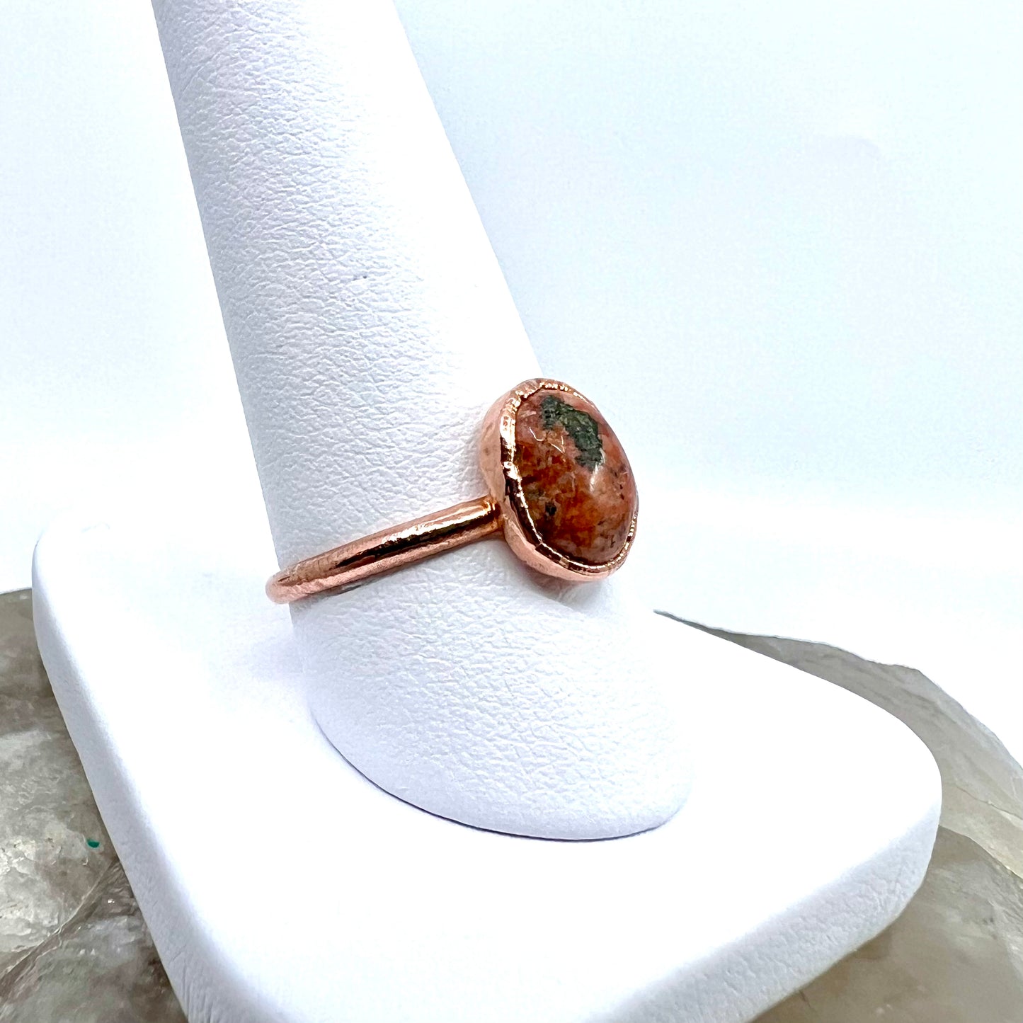 Size 8.5 Unakite Ring - Copper Electroformed