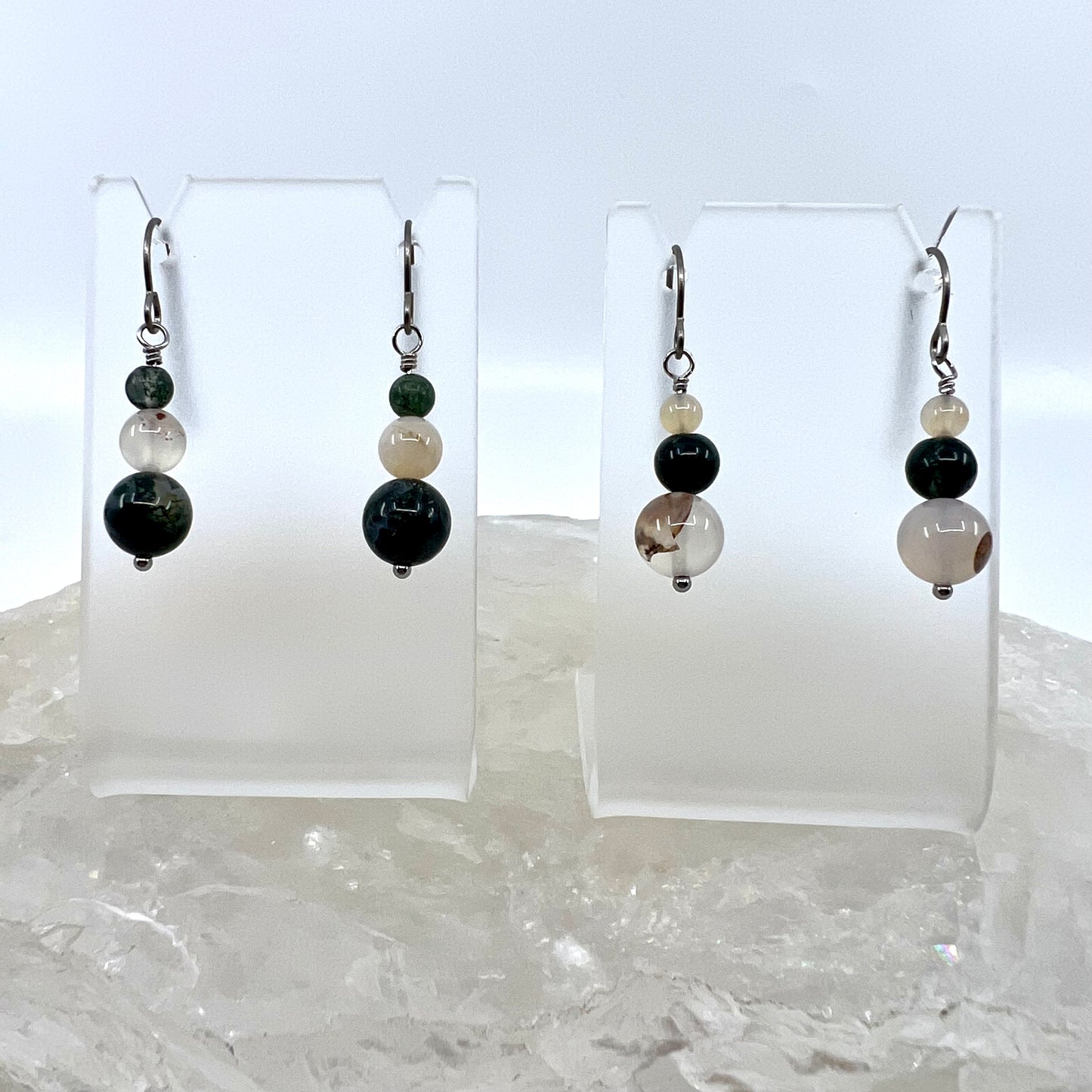 Moss Agate & Montana Agate Drop Earrings, Smooth Finish