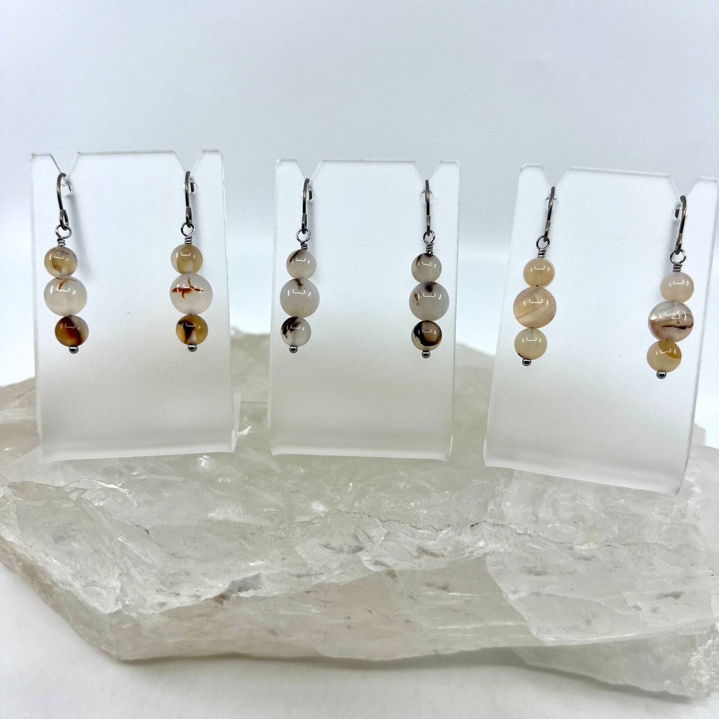 Montana Agate Drop Earrings, Smooth Finish