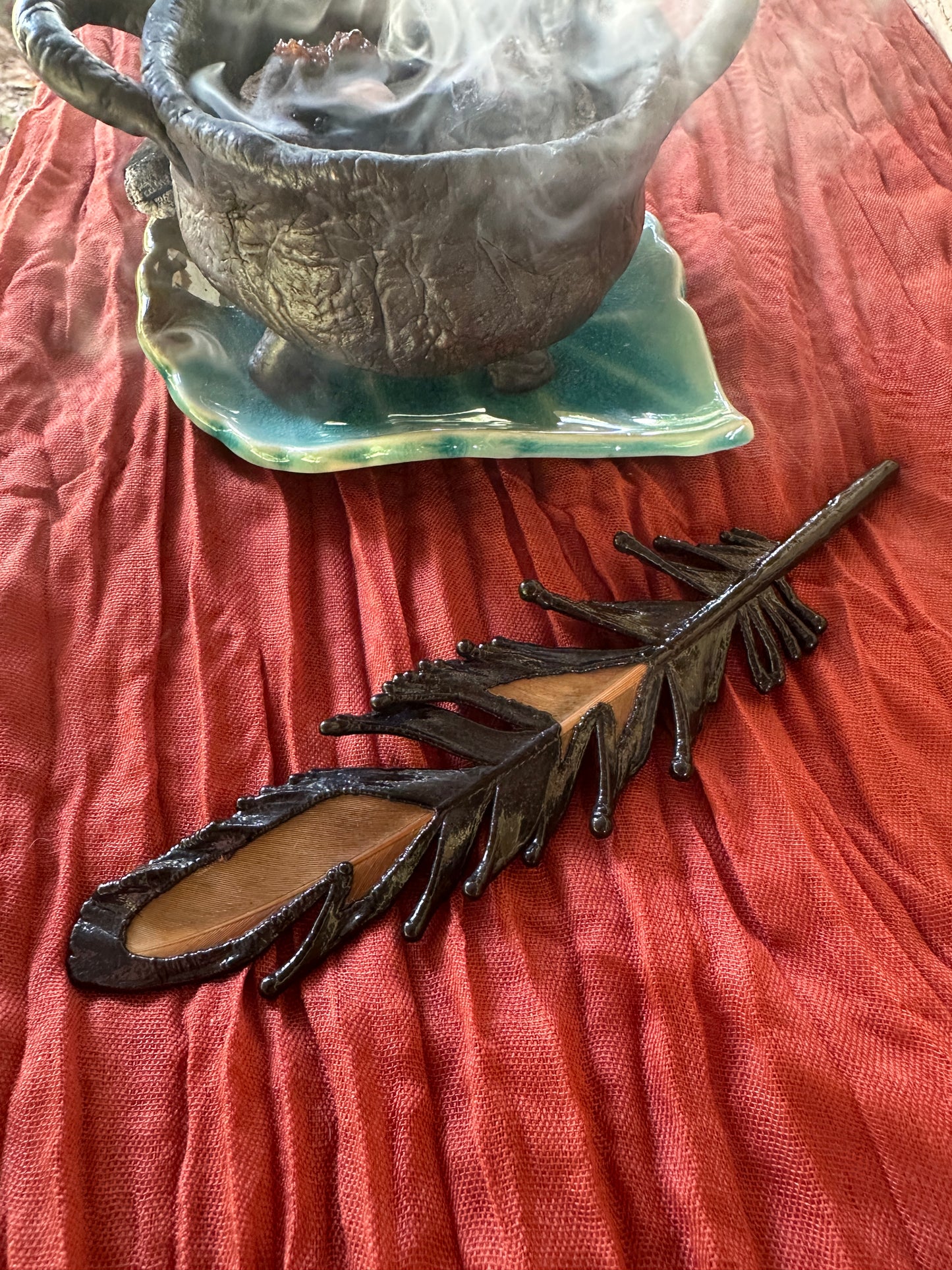 Peekaboo Feather - Copper Electroformed - Ornamental Keepsake, Ritual Altar Decor