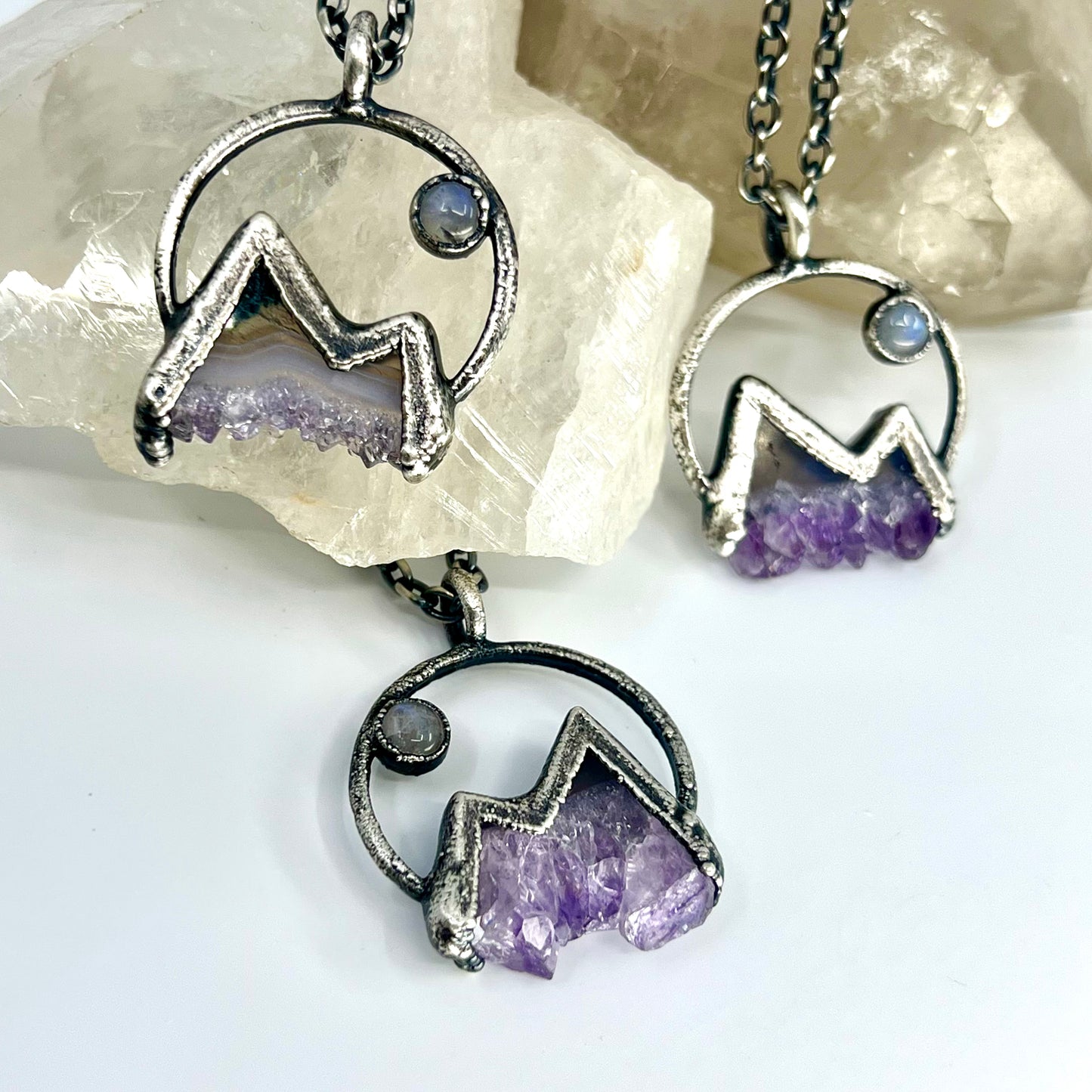 Mountains and the Moon *Silver Edition* Electroformed Necklace