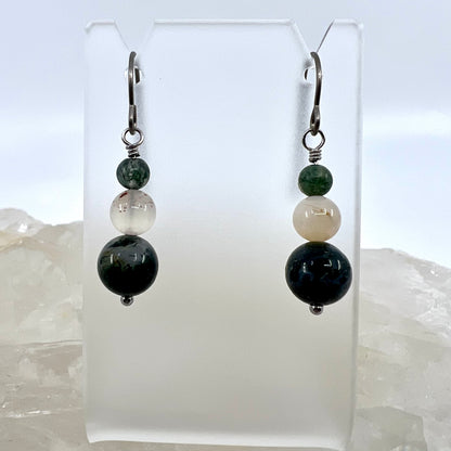 Moss Agate & Montana Agate Drop Earrings, Smooth Finish