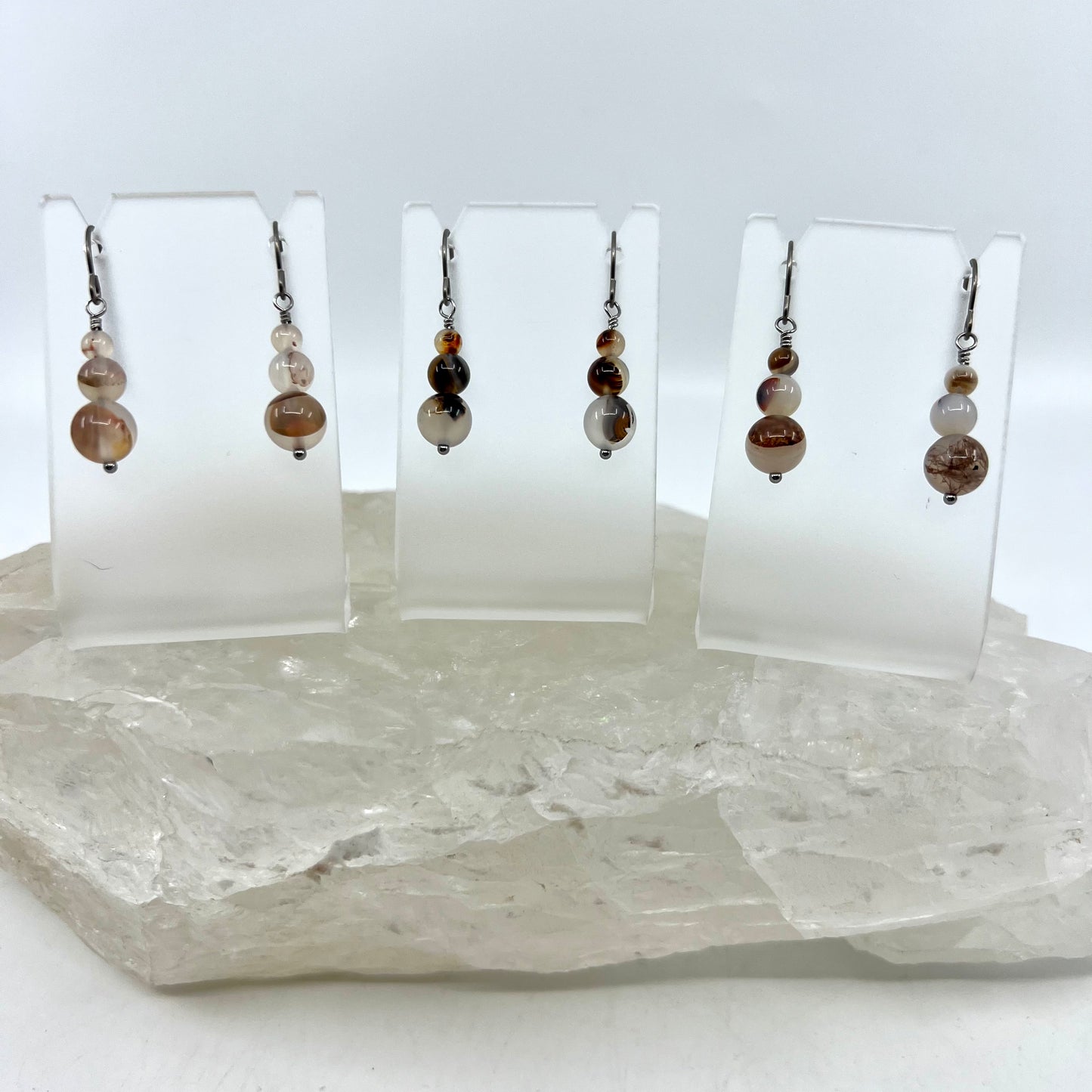 Montana Agate Drop Earrings, Smooth Finish