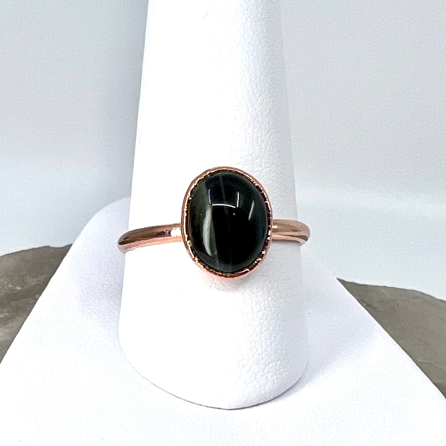 Size 8.5 Blue Tiger’s Eye Ring - Copper Electroformed