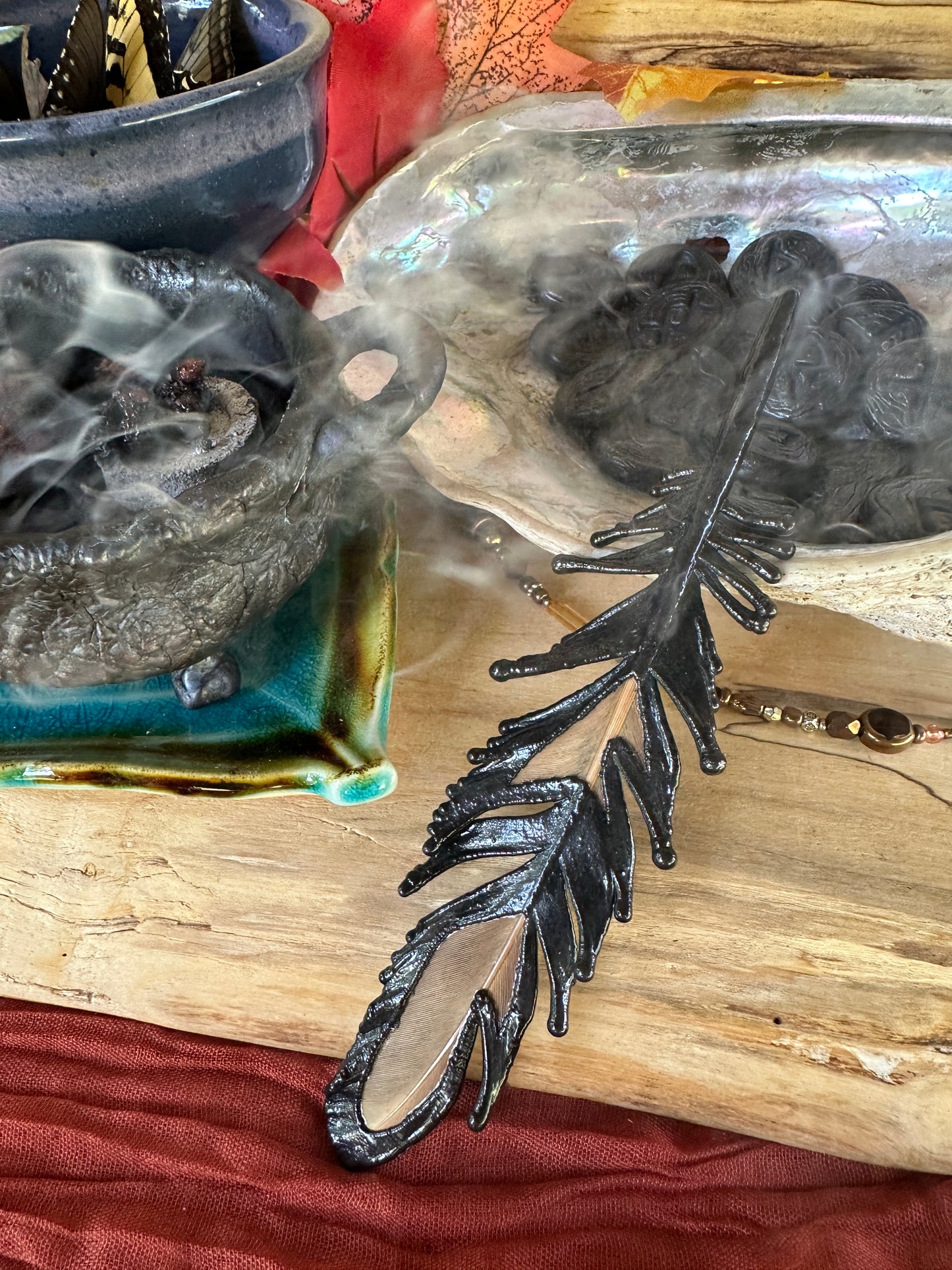 Peekaboo Feather - Copper Electroformed - Ornamental Keepsake, Ritual Altar Decor