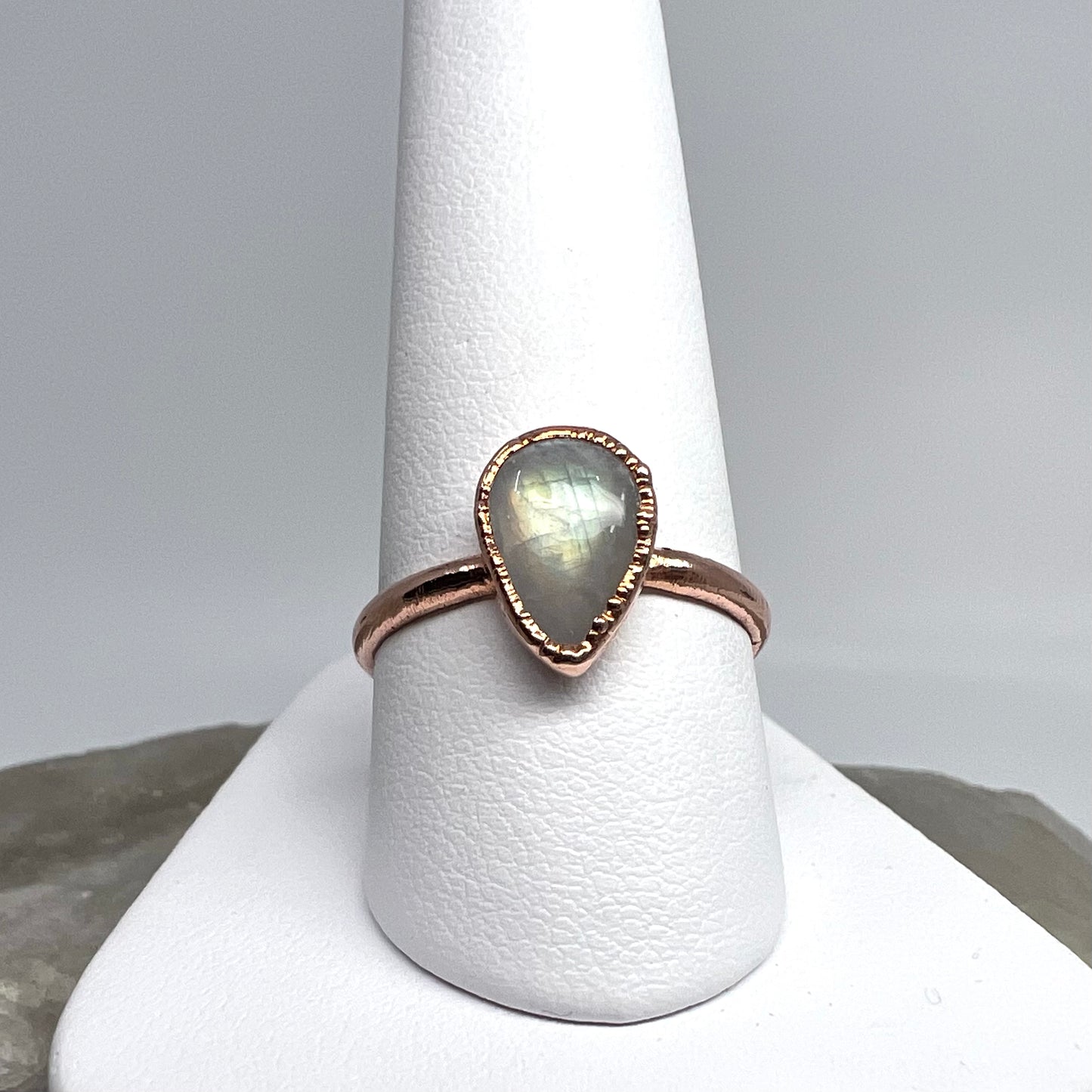 Size 8 Rainbow Moonstone Ring - Copper Electroformed