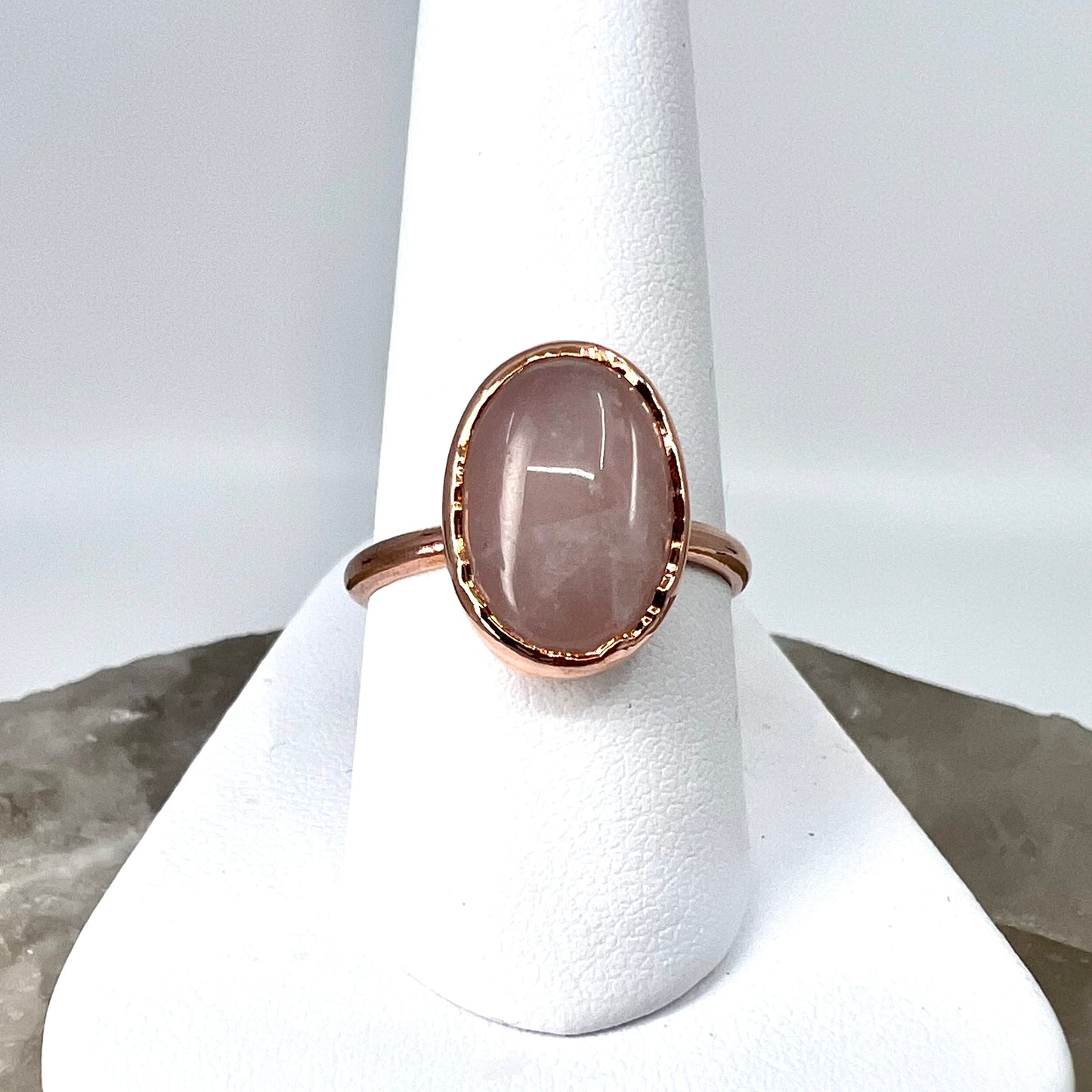 Size 8 Rose Quartz Ring - Copper Electroformed