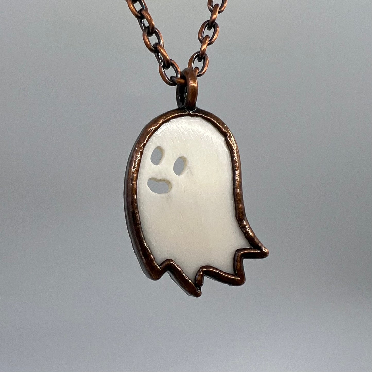 Happy Ghost Bone Carving Necklace - Copper Electroformed