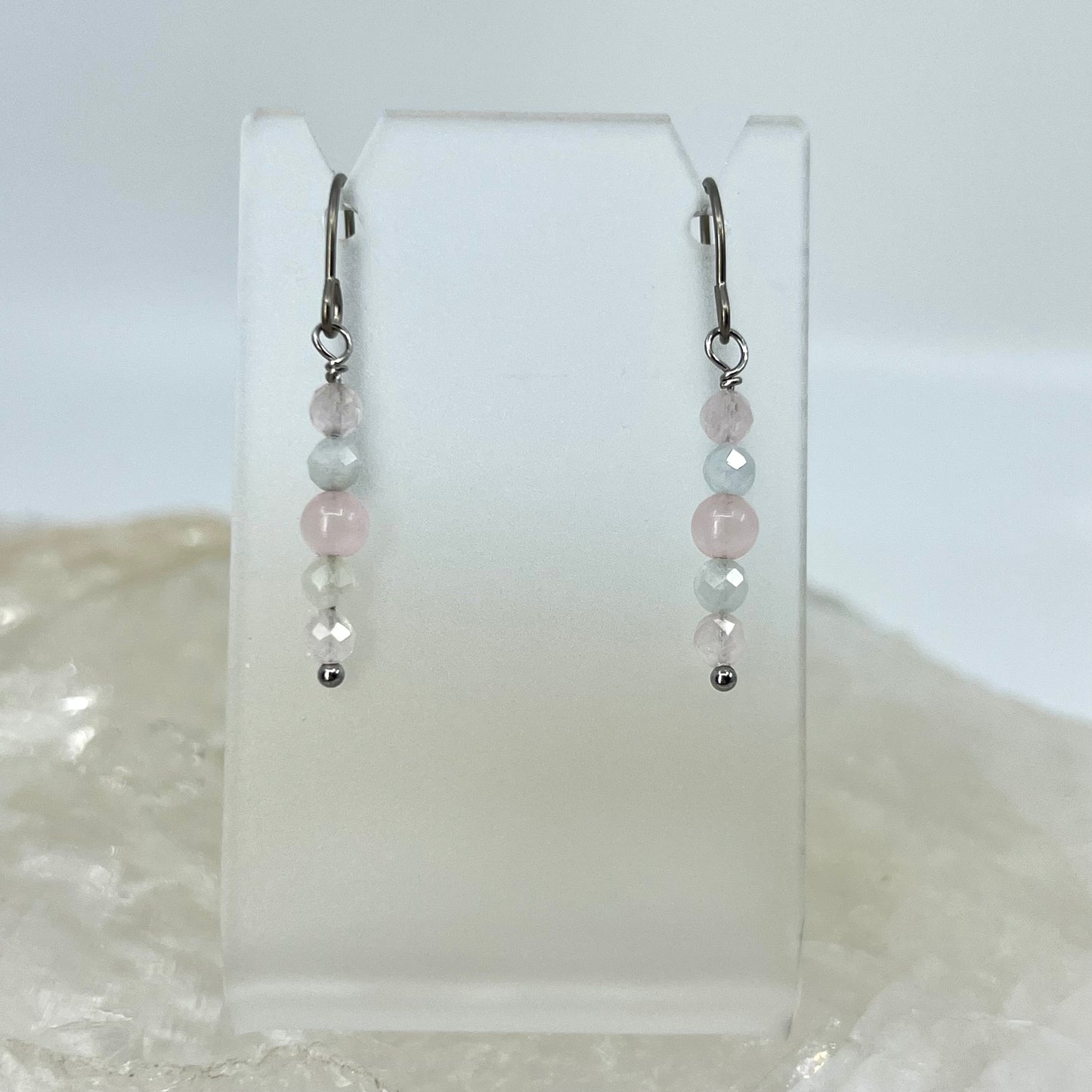 Faceted Morganite and Rose Quartz Drop Earrings