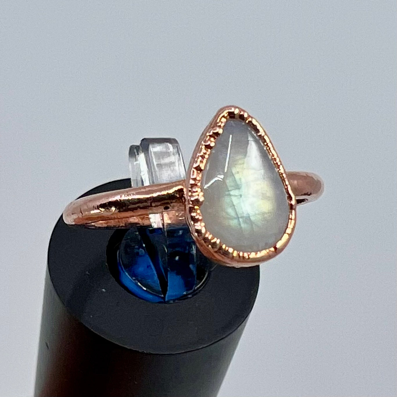 Size 8 Rainbow Moonstone Ring - Copper Electroformed