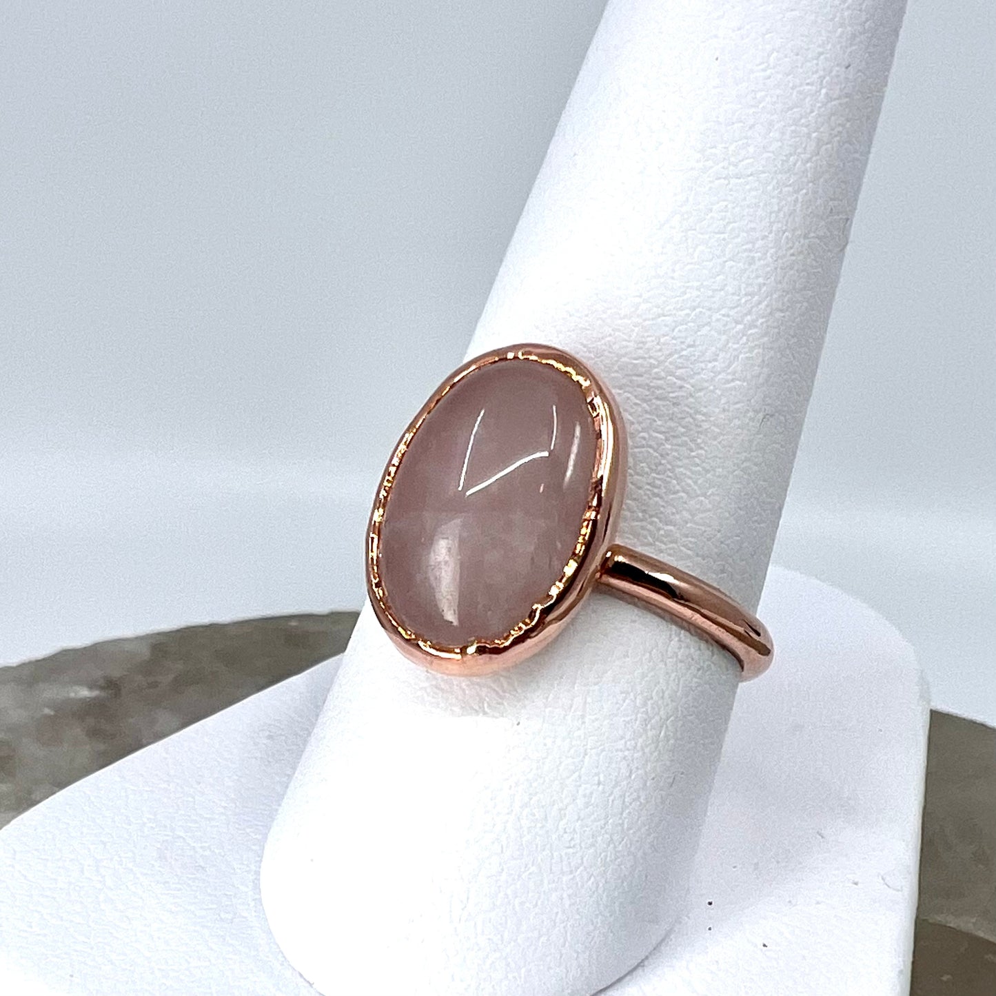 Size 8 Rose Quartz Ring - Copper Electroformed