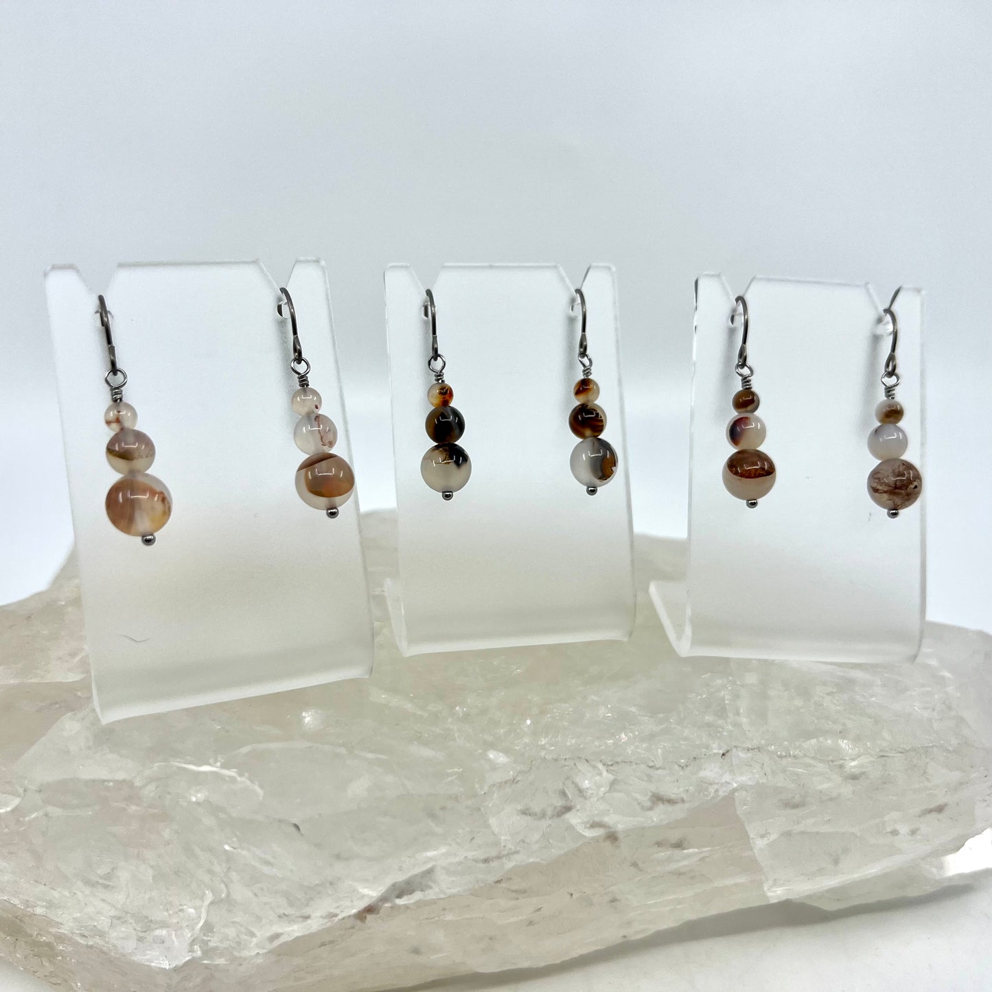 Montana Agate Drop Earrings, Smooth Finish