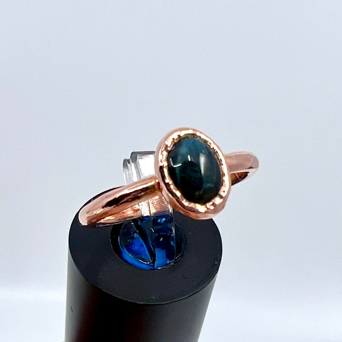 Size 8 Blue Tiger’s Eye Ring - Copper Electroformed