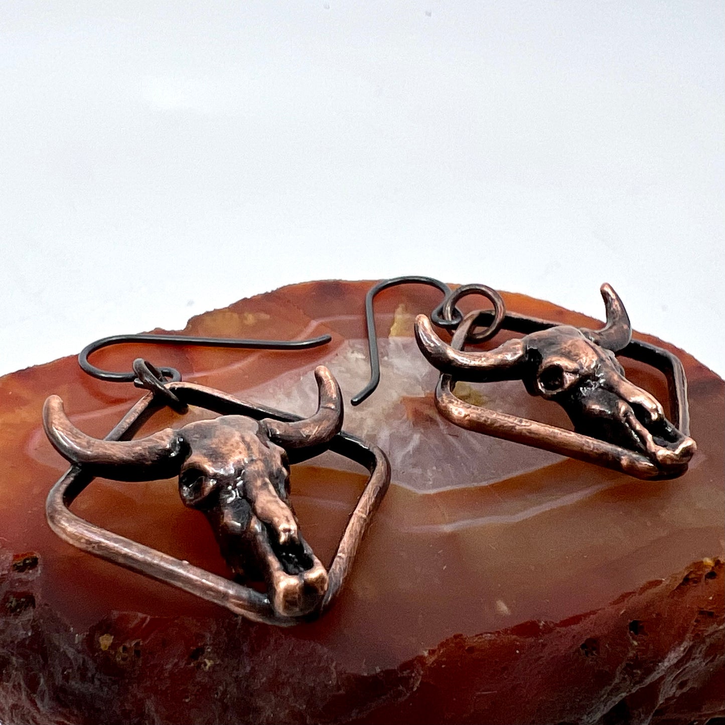 Buffalo Skull Replica Earrings - Copper Electroformed