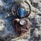 Cougar Claw with Blue Kyanite and Rainbow Moonstone - Copper Electroformed Necklace
