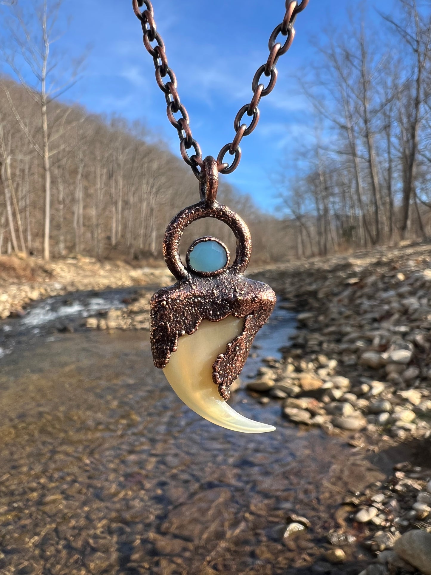 Cougar Claw with Accent Stone- Copper Electroformed Necklace