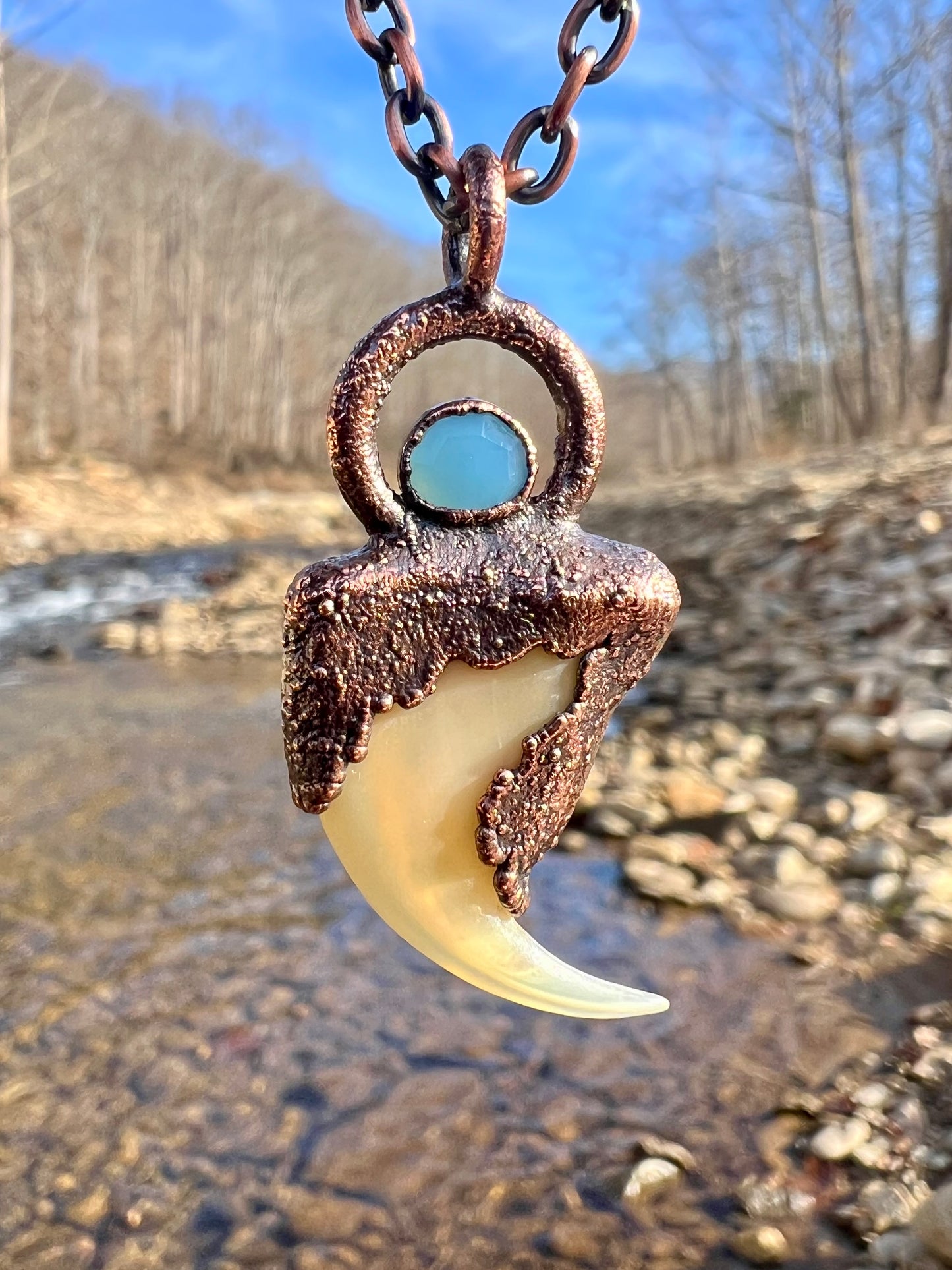 Cougar Claw with Accent Stone- Copper Electroformed Necklace