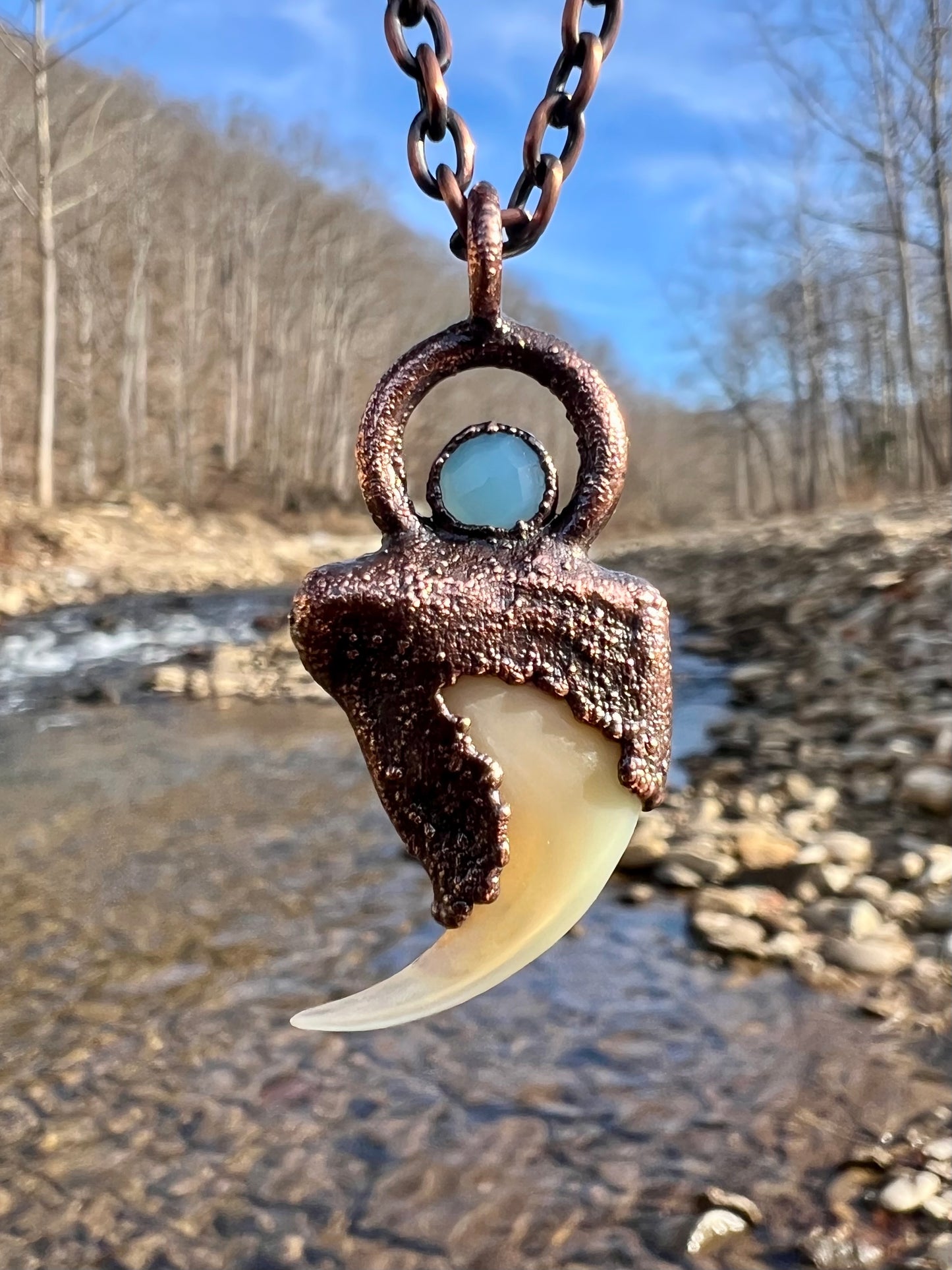 Cougar Claw with Accent Stone- Copper Electroformed Necklace