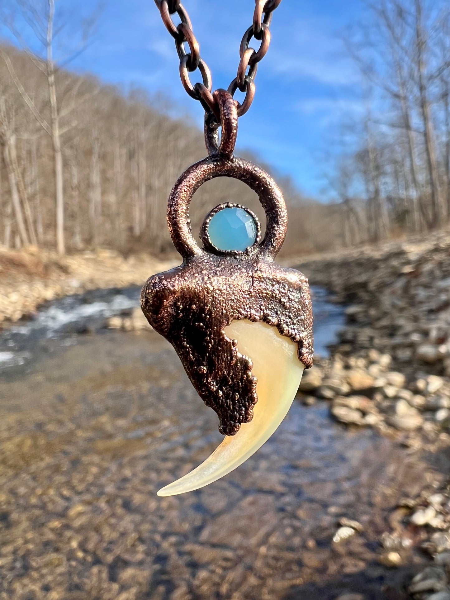 Cougar Claw with Accent Stone- Copper Electroformed Necklace
