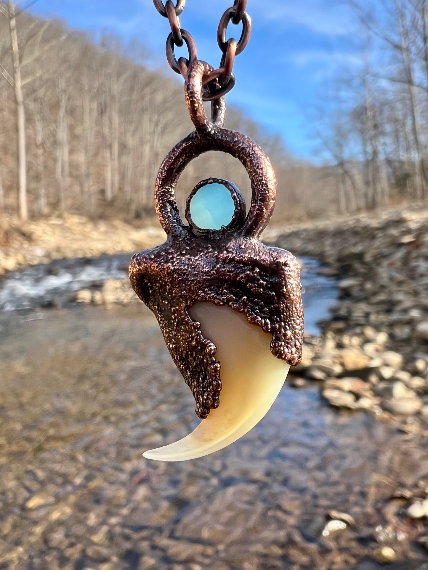 Cougar Claw with Accent Stone- Copper Electroformed Necklace