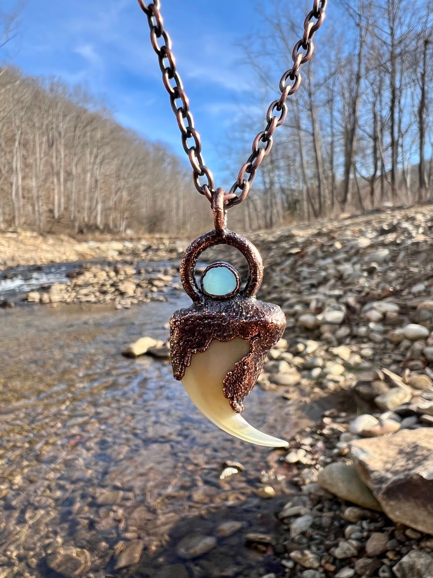 Cougar Claw with Accent Stone- Copper Electroformed Necklace