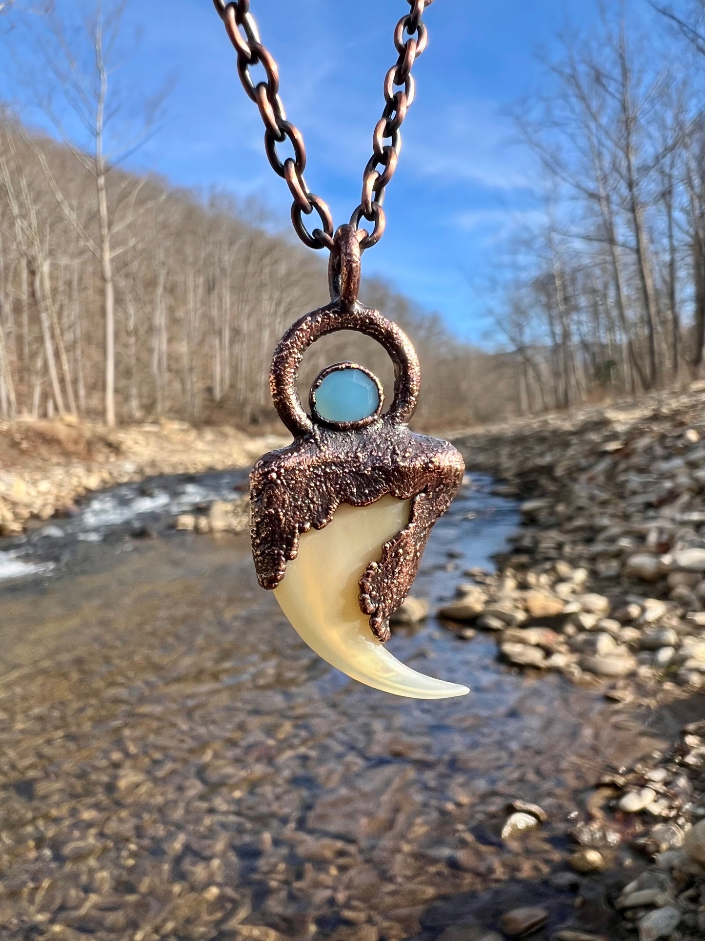Cougar Claw with Accent Stone- Copper Electroformed Necklace