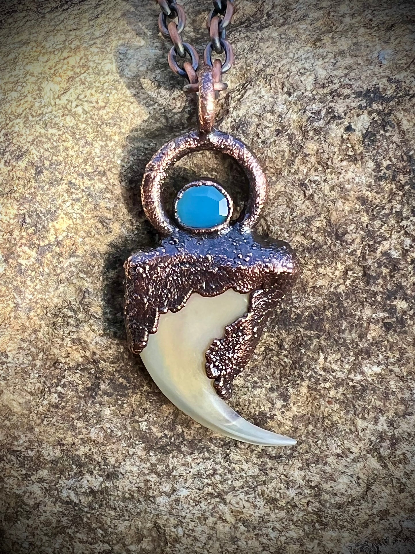 Cougar Claw with Accent Stone- Copper Electroformed Necklace
