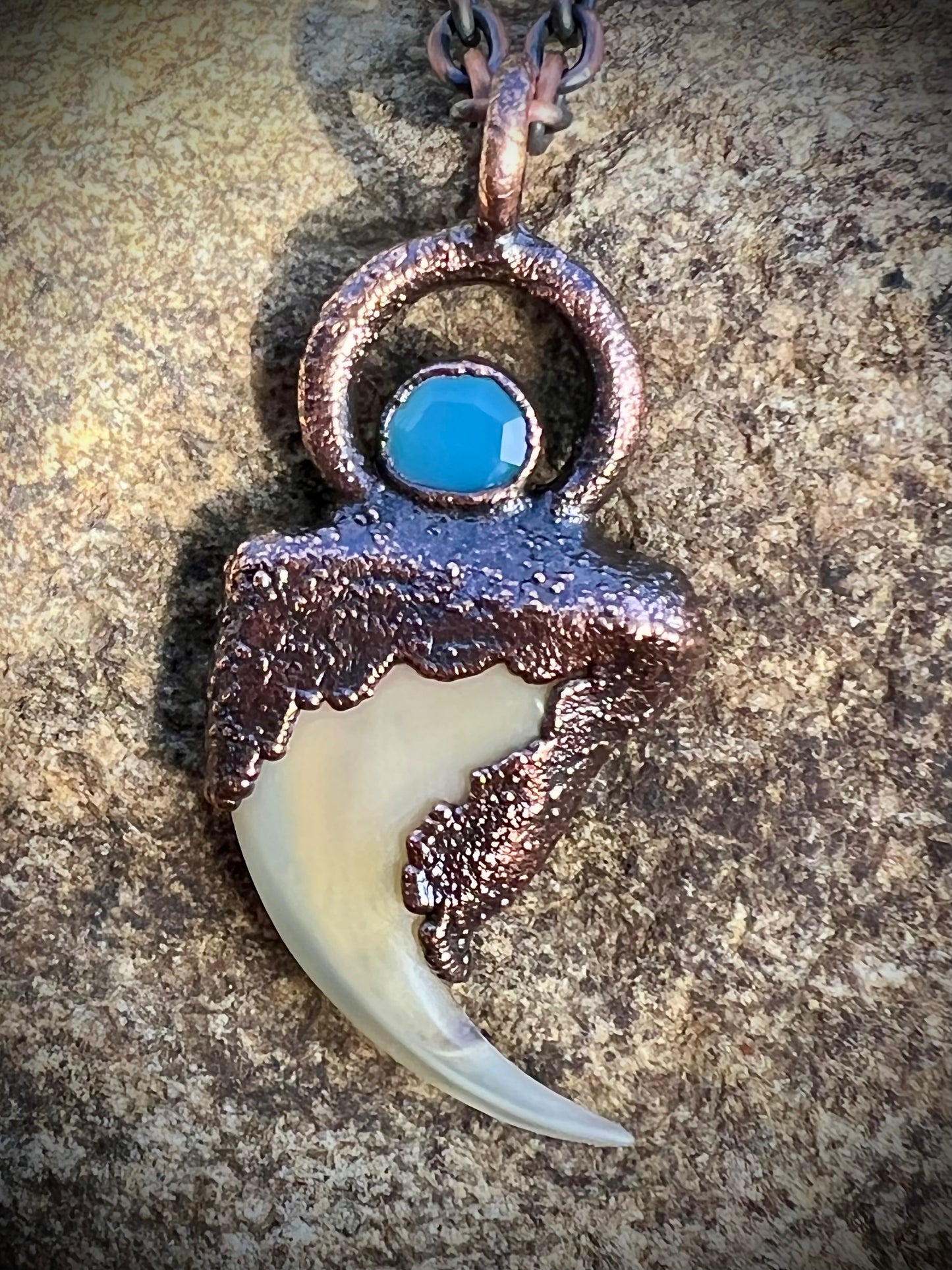 Cougar Claw with Accent Stone- Copper Electroformed Necklace