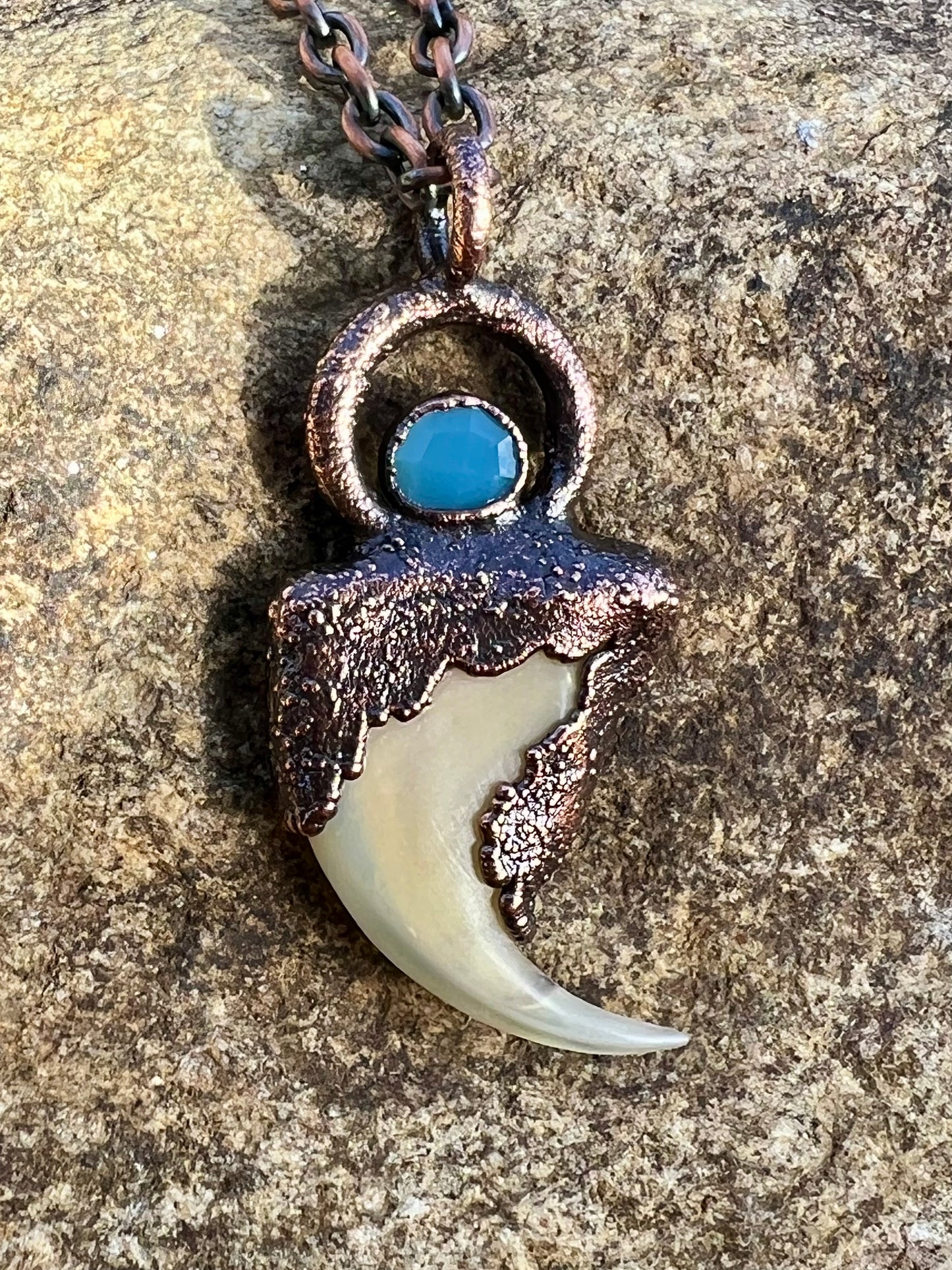 Cougar Claw with Accent Stone- Copper Electroformed Necklace