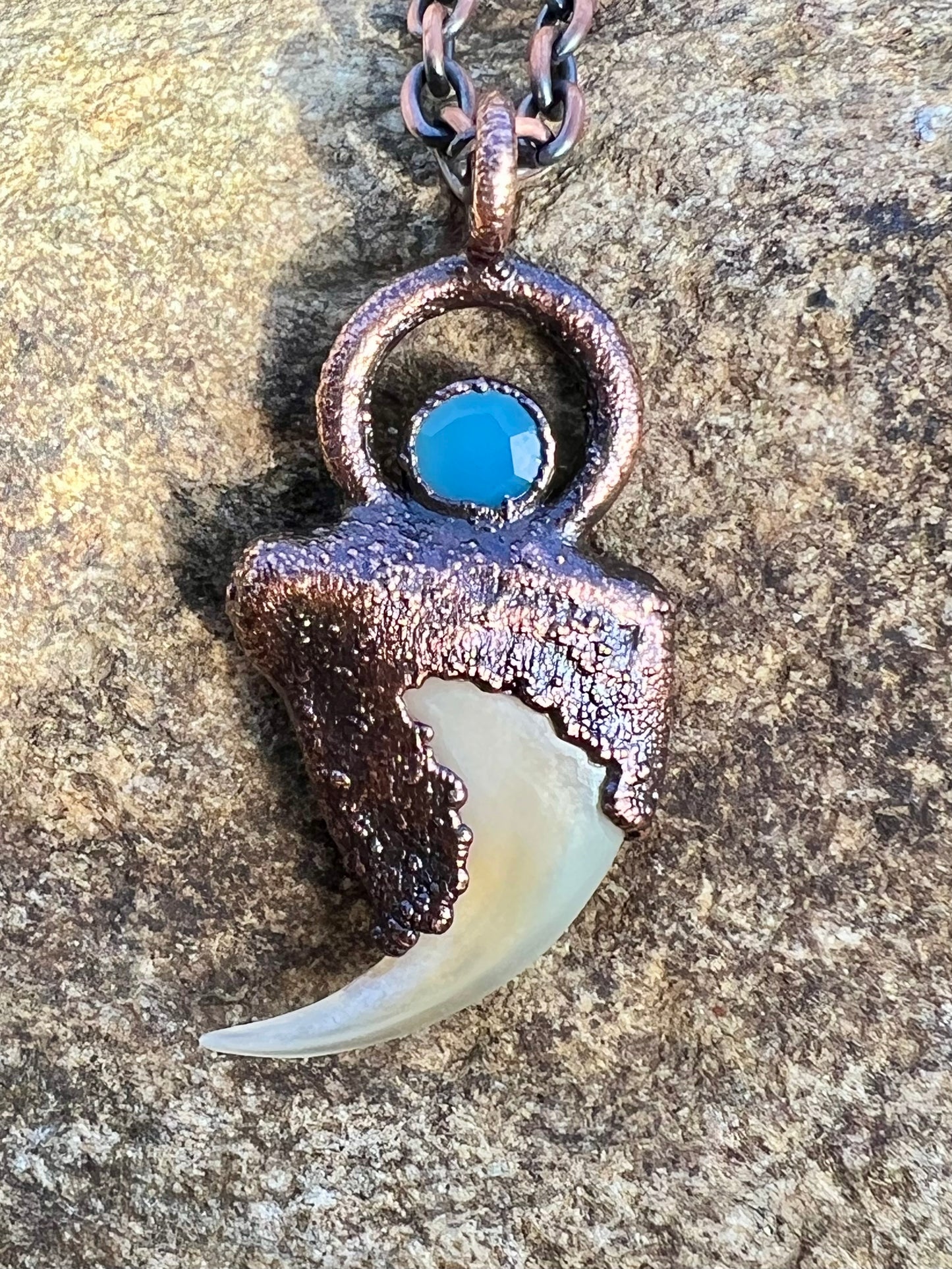 Cougar Claw with Accent Stone- Copper Electroformed Necklace