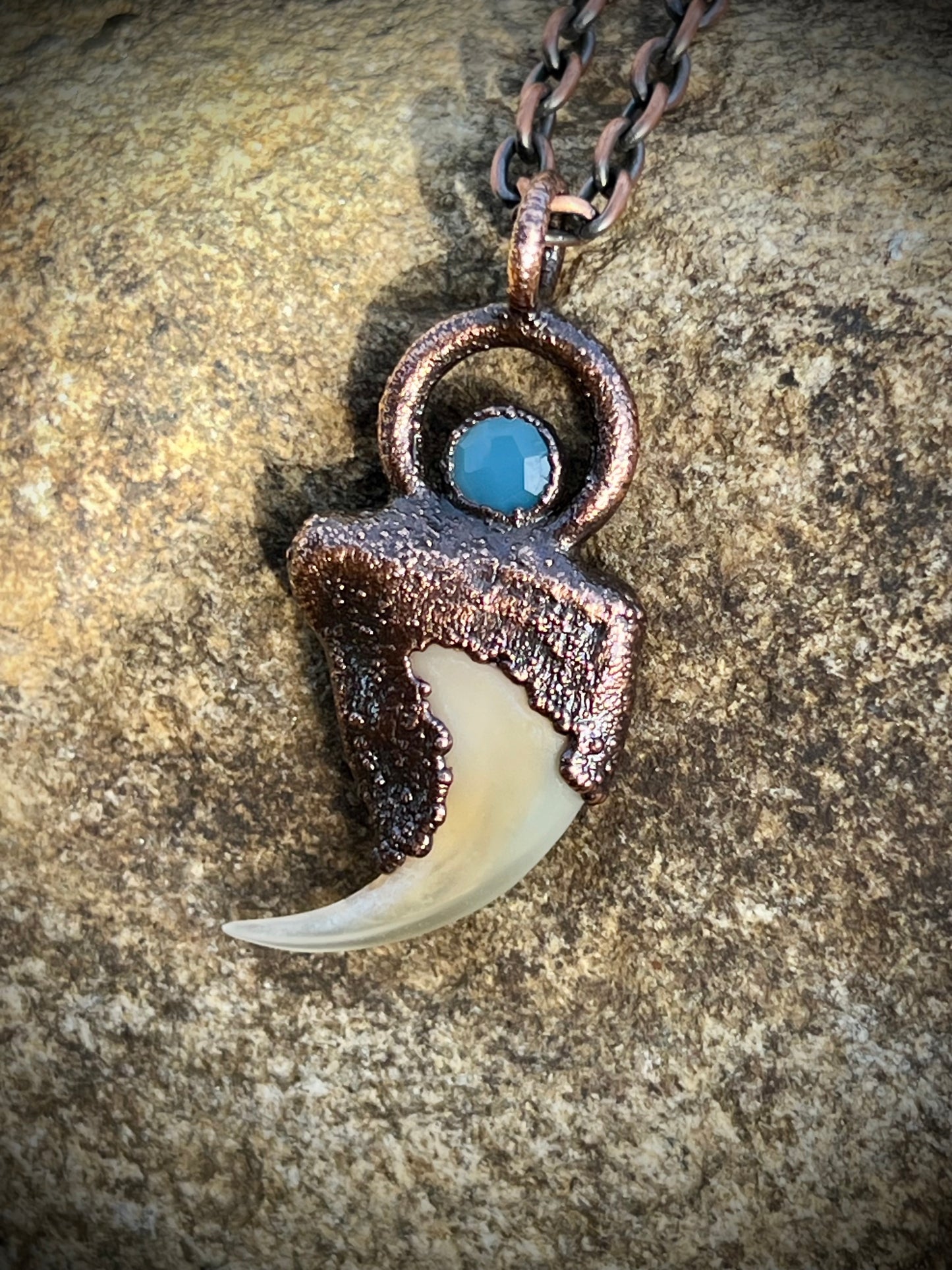 Cougar Claw with Accent Stone- Copper Electroformed Necklace