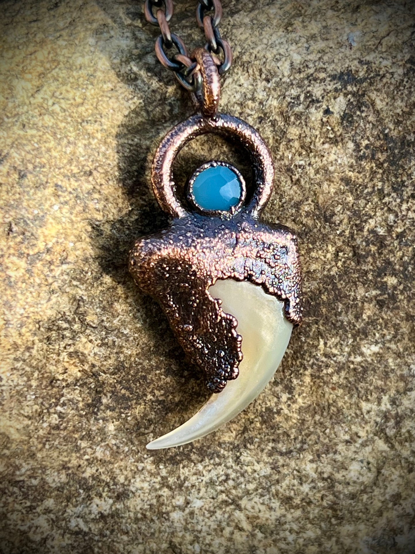Cougar Claw with Accent Stone- Copper Electroformed Necklace