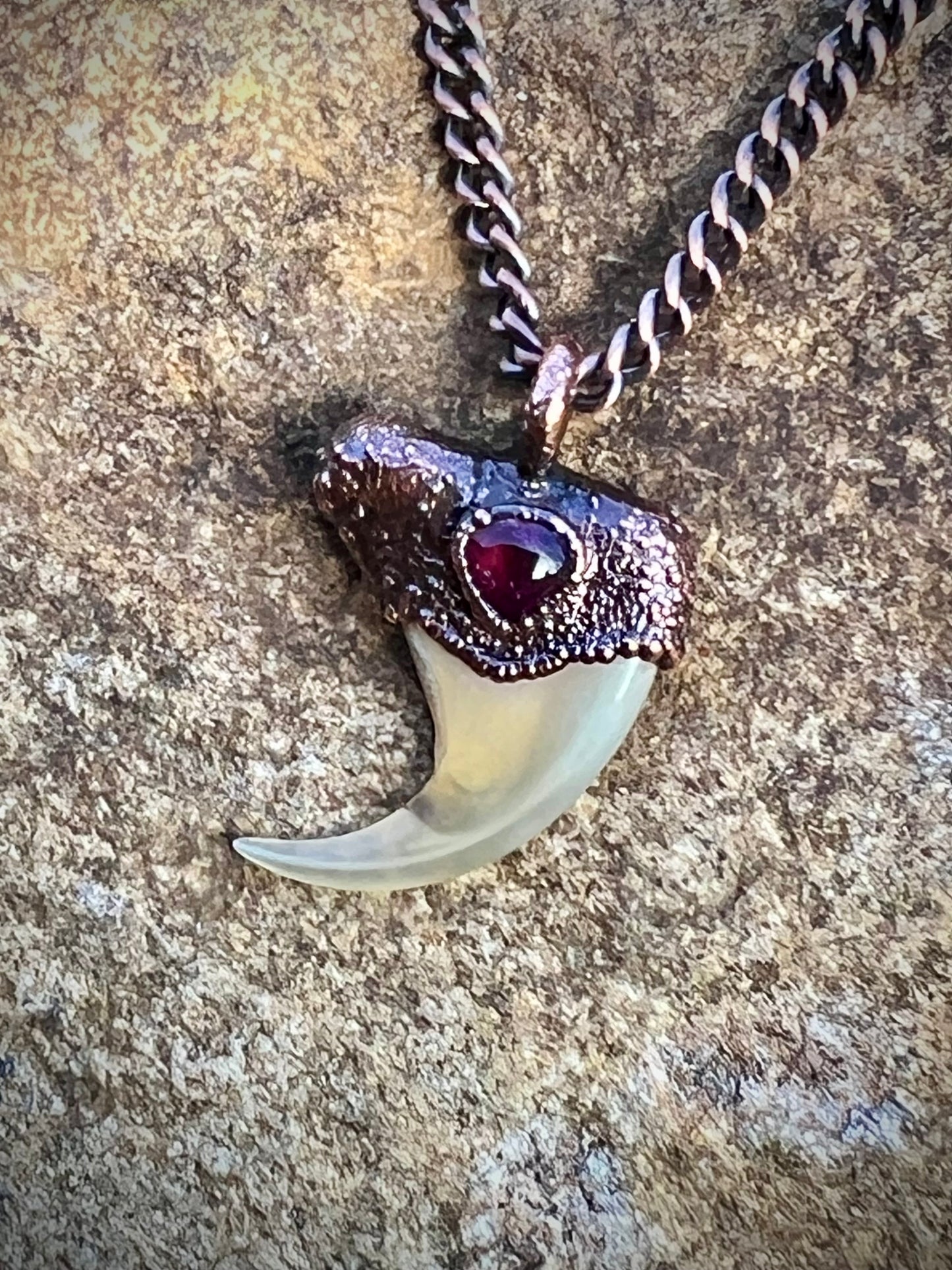 Cougar Claw with Red Tourmaline - Copper Electroformed Necklace