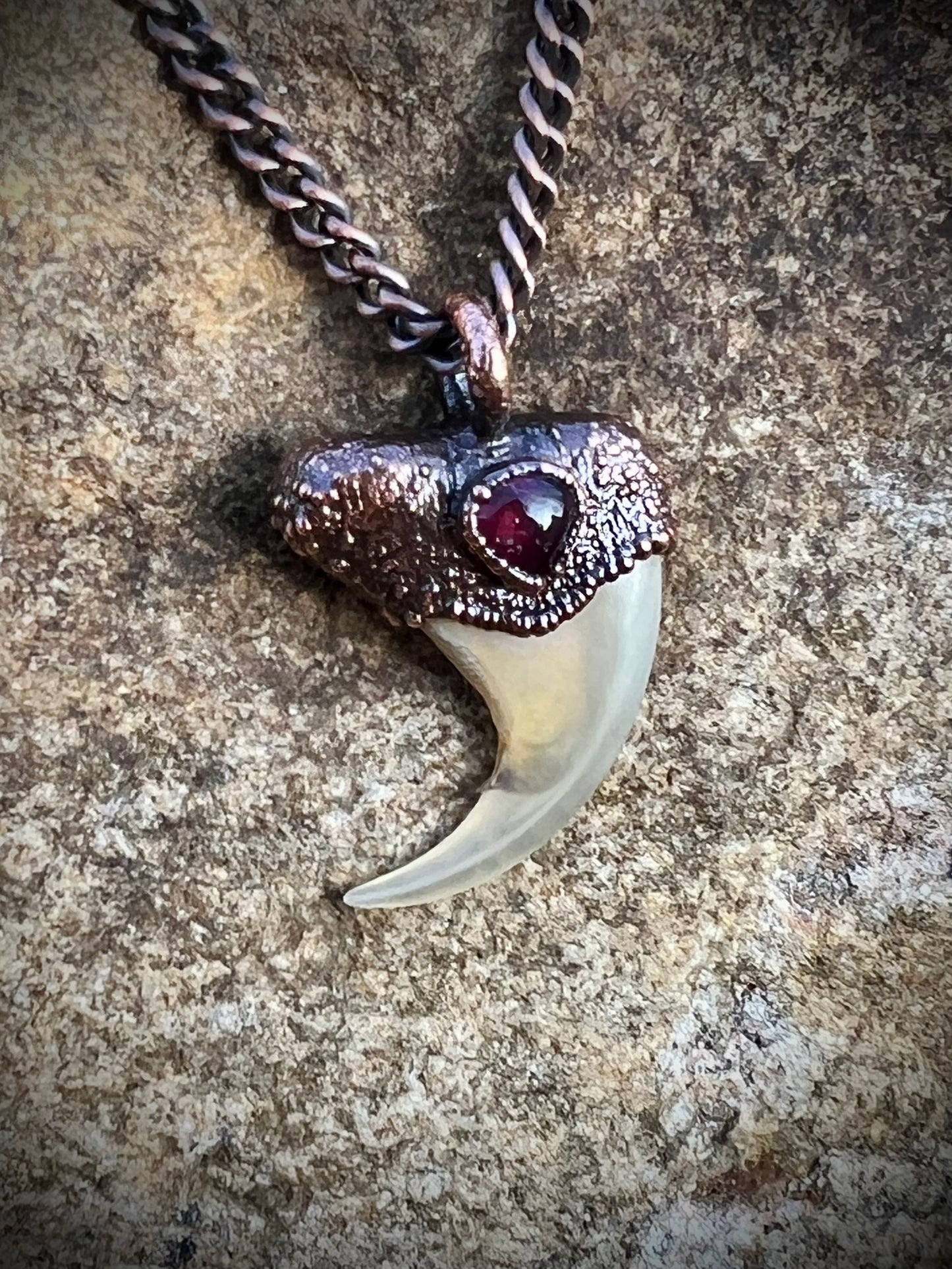 Cougar Claw with Red Tourmaline - Copper Electroformed Necklace