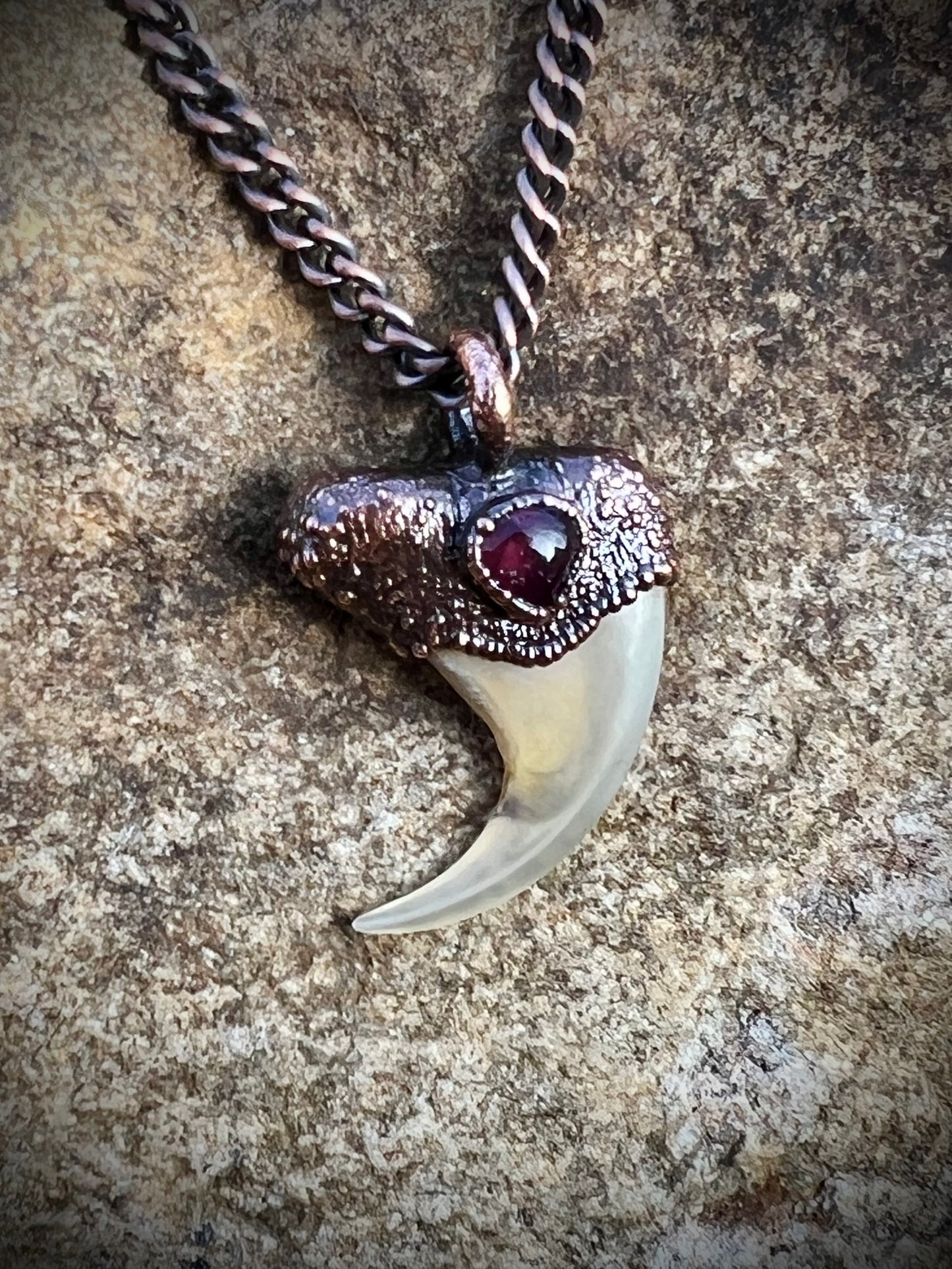 Cougar Claw with Red Tourmaline - Copper Electroformed Necklace