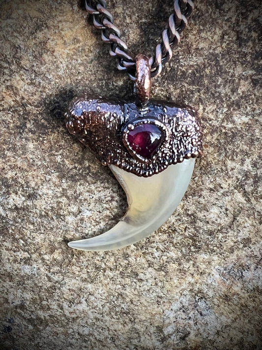 Cougar Claw with Red Tourmaline - Copper Electroformed Necklace