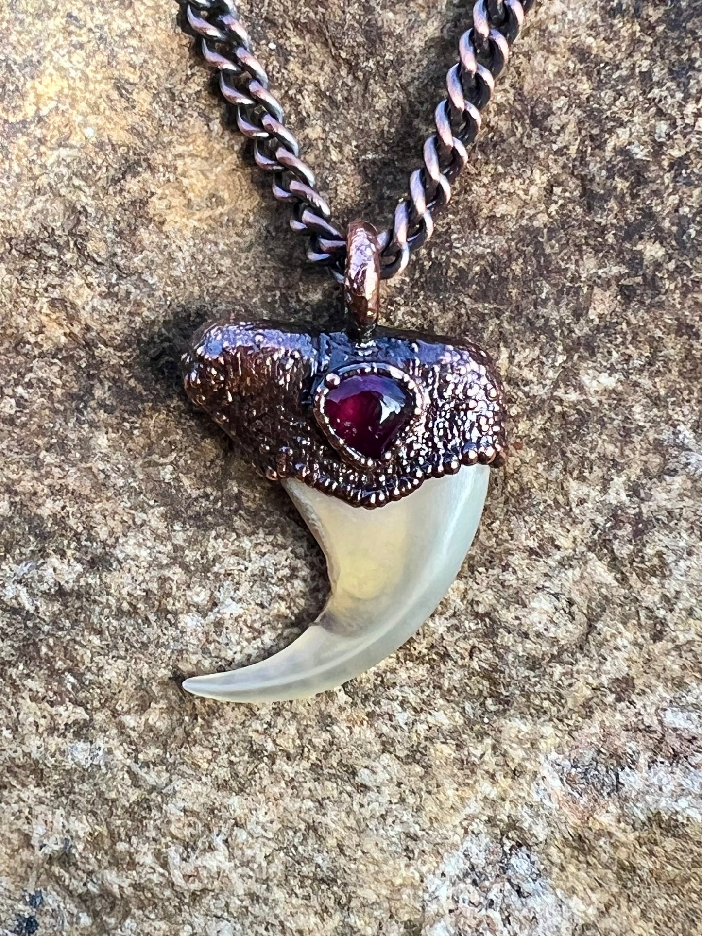 Cougar Claw with Red Tourmaline - Copper Electroformed Necklace