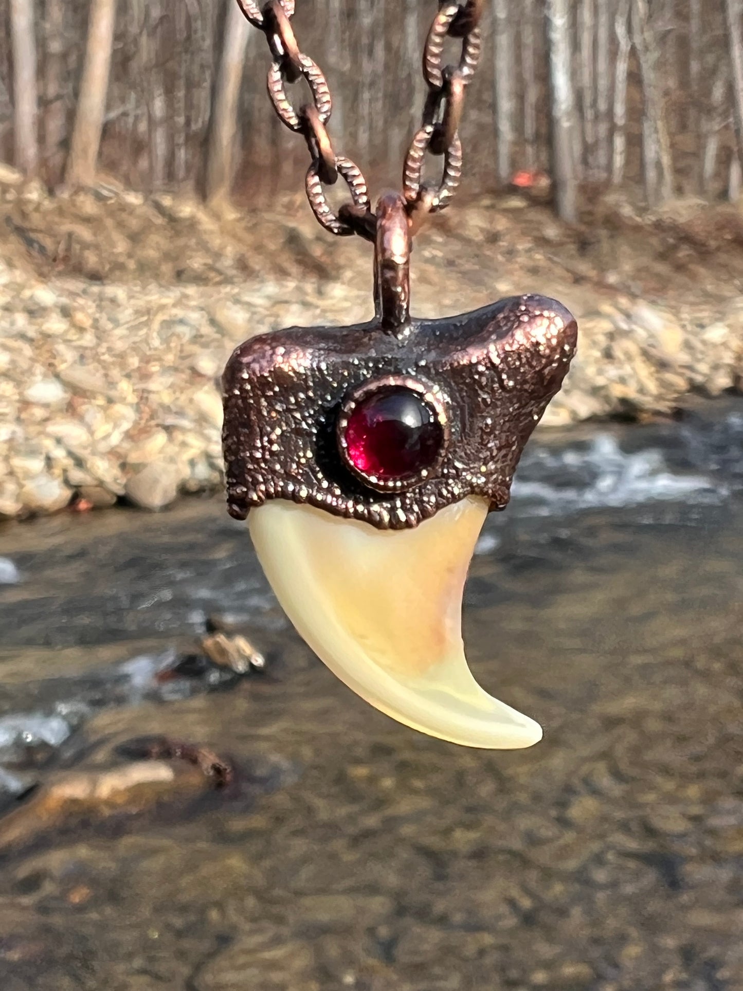 Cougar Claw with Garnet - Copper Electroformed Necklace