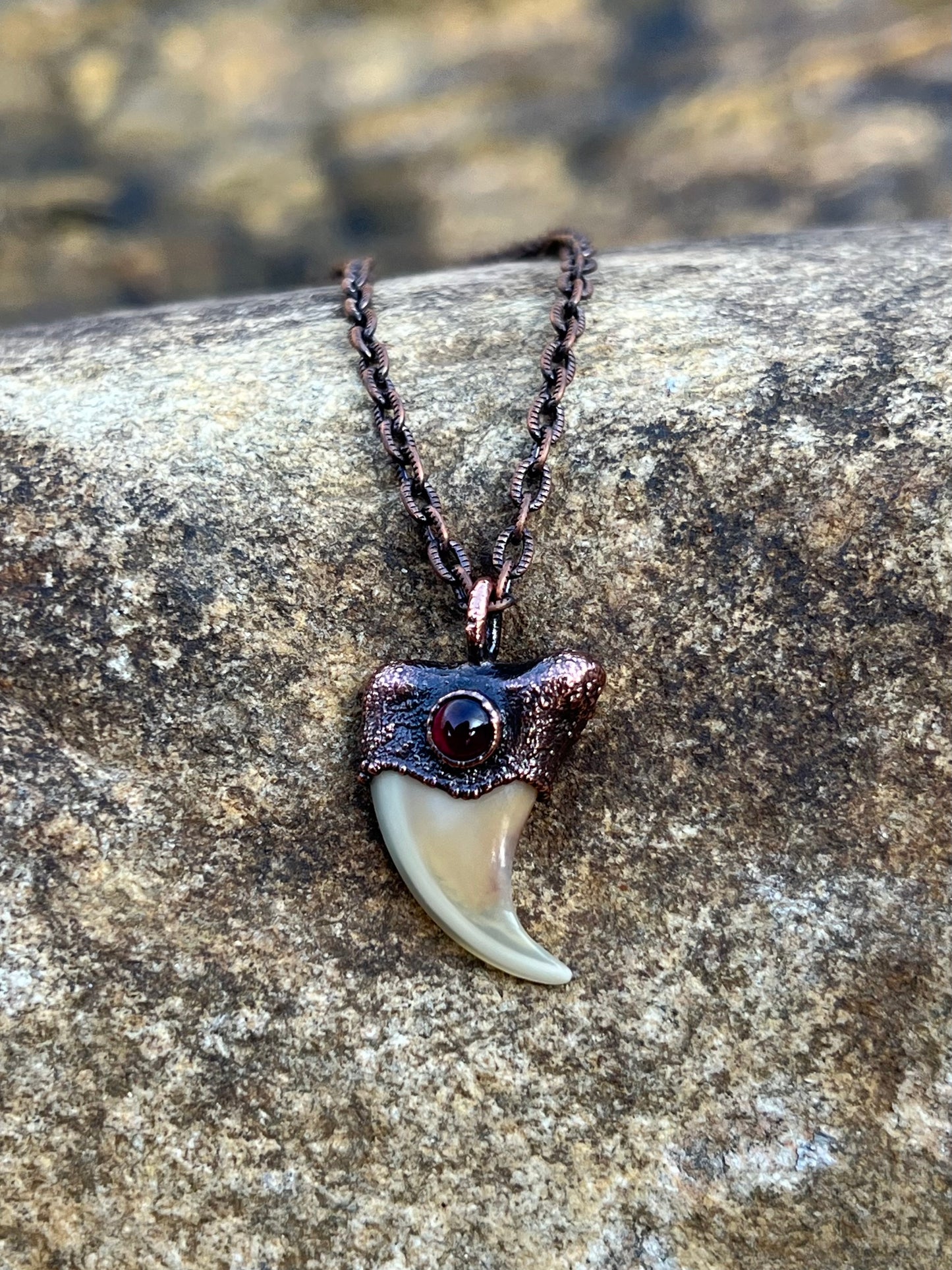 Cougar Claw with Garnet - Copper Electroformed Necklace